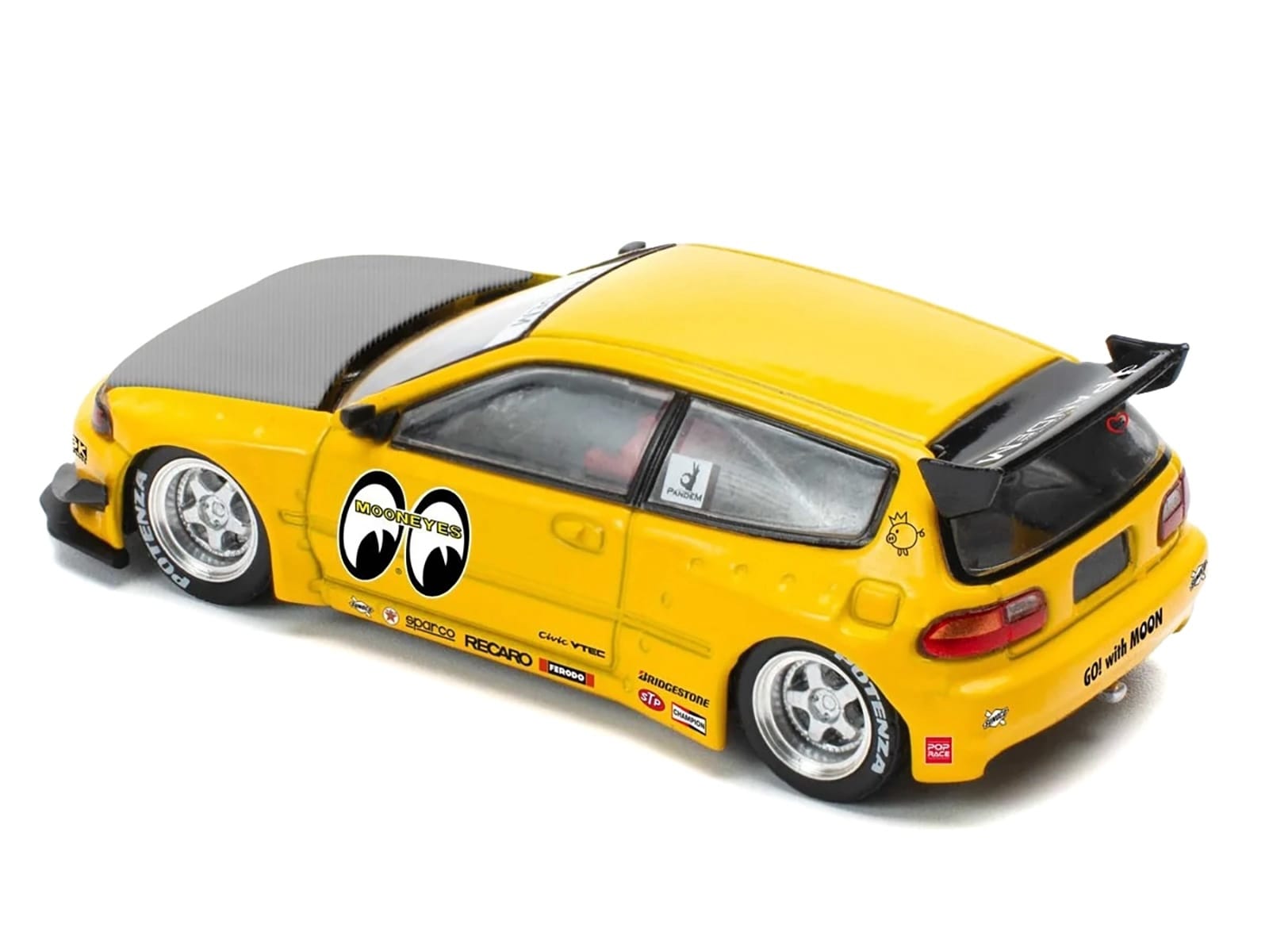 Pandem Civic EG6 RHD (Right Hand Drive) "Mooneyes" Yellow with Carbon Hood "Enigma Exclusive Edition" 1/64 Diecast Model Car by Pop Race - Image 3