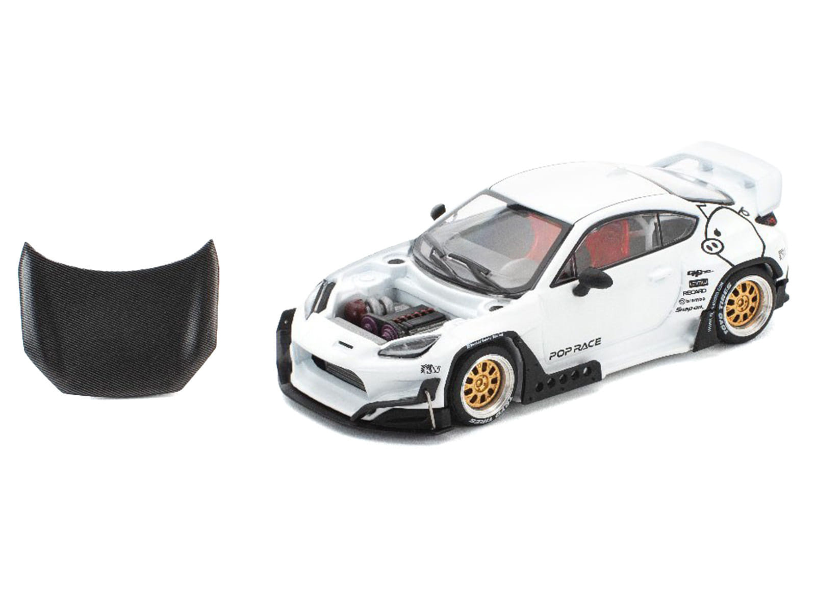 Toyota Pandem GR86 White with Carbon Hood "Enigma Exclusive Edition" 1/64 Diecast Model Car by Pop Race - Image 2