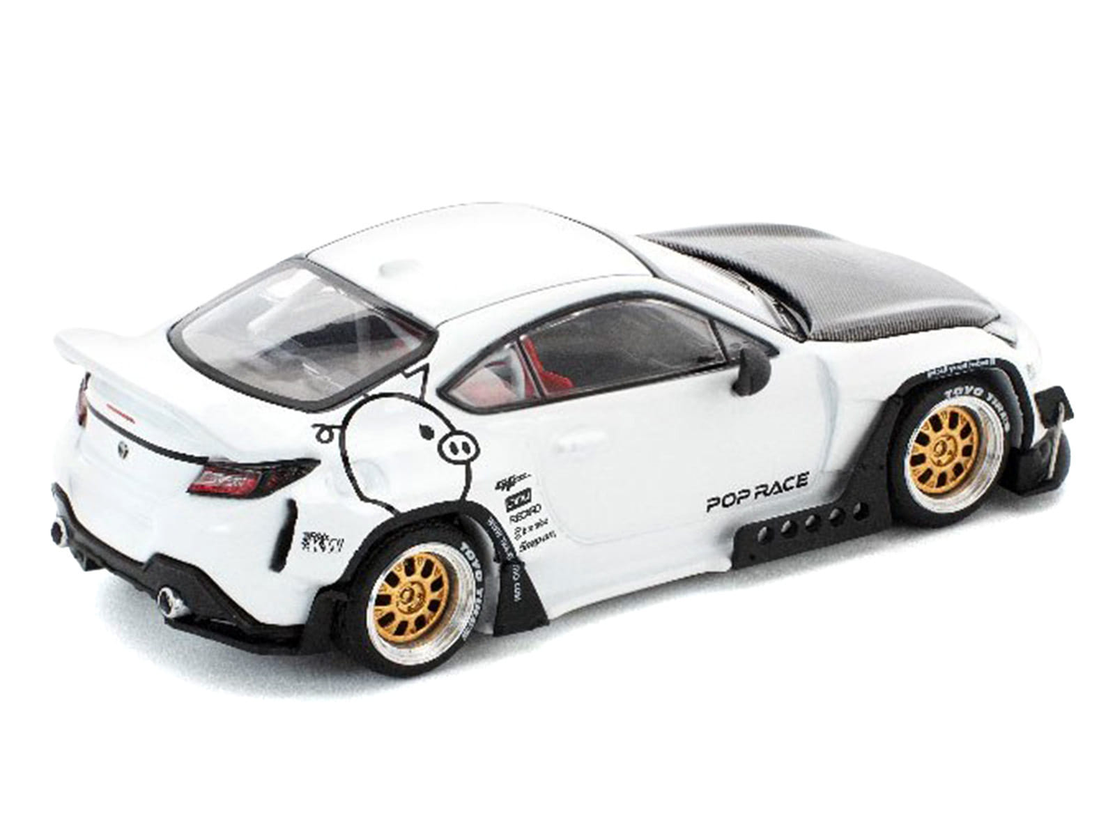 Toyota Pandem GR86 White with Carbon Hood "Enigma Exclusive Edition" 1/64 Diecast Model Car by Pop Race - Image 4