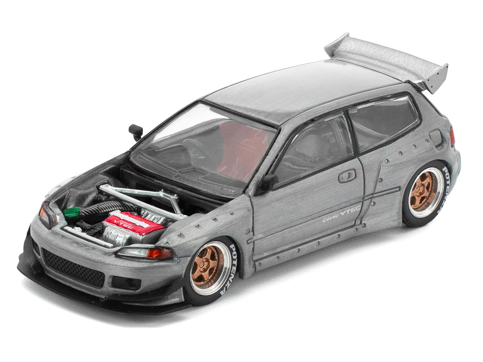Pandem Civic EG6 RHD (Right Hand Drive) Raw Metal with No Hood 1/64 Diecast Model Car by Pop Race - Image 2