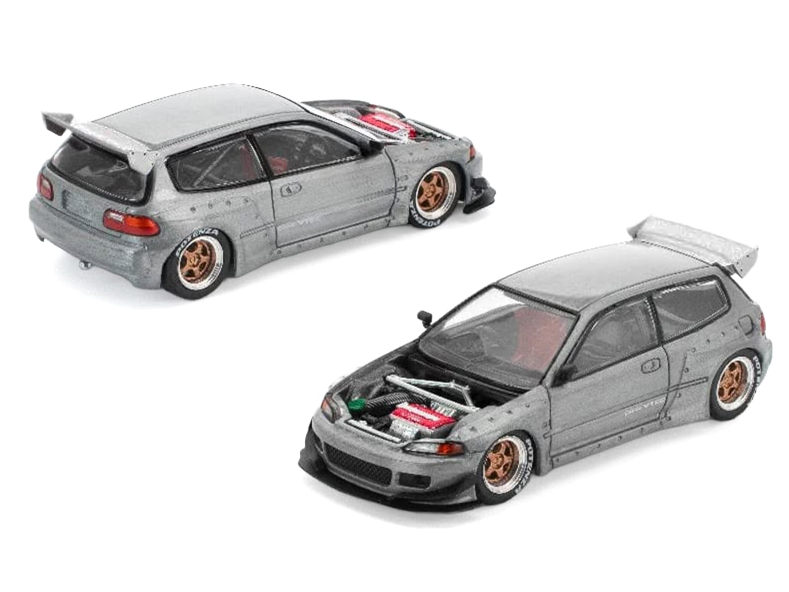 Pandem Civic EG6 RHD (Right Hand Drive) Raw Metal with No Hood 1/64 Diecast Model Car by Pop Race - Image 4