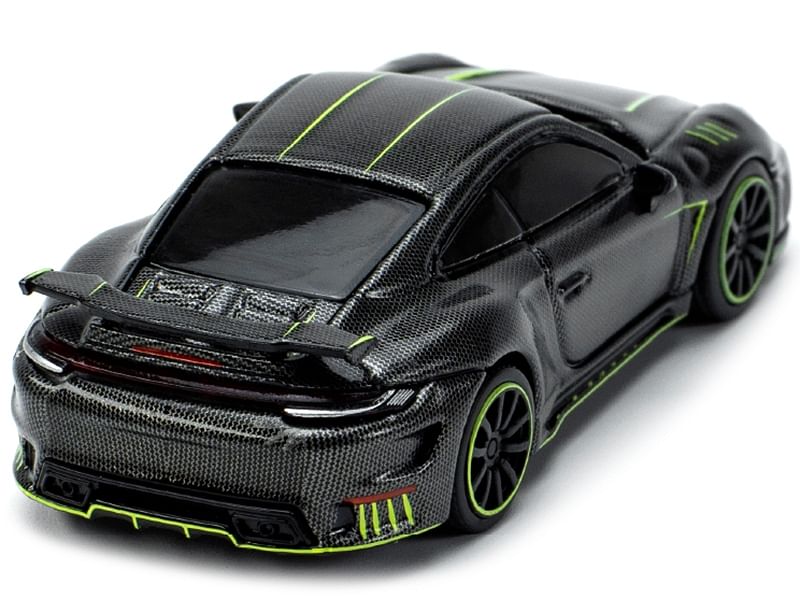 992 Stinger GTR Carbon Black with Bright Green Stripes 1/64 Diecast Model Car by Pop Race