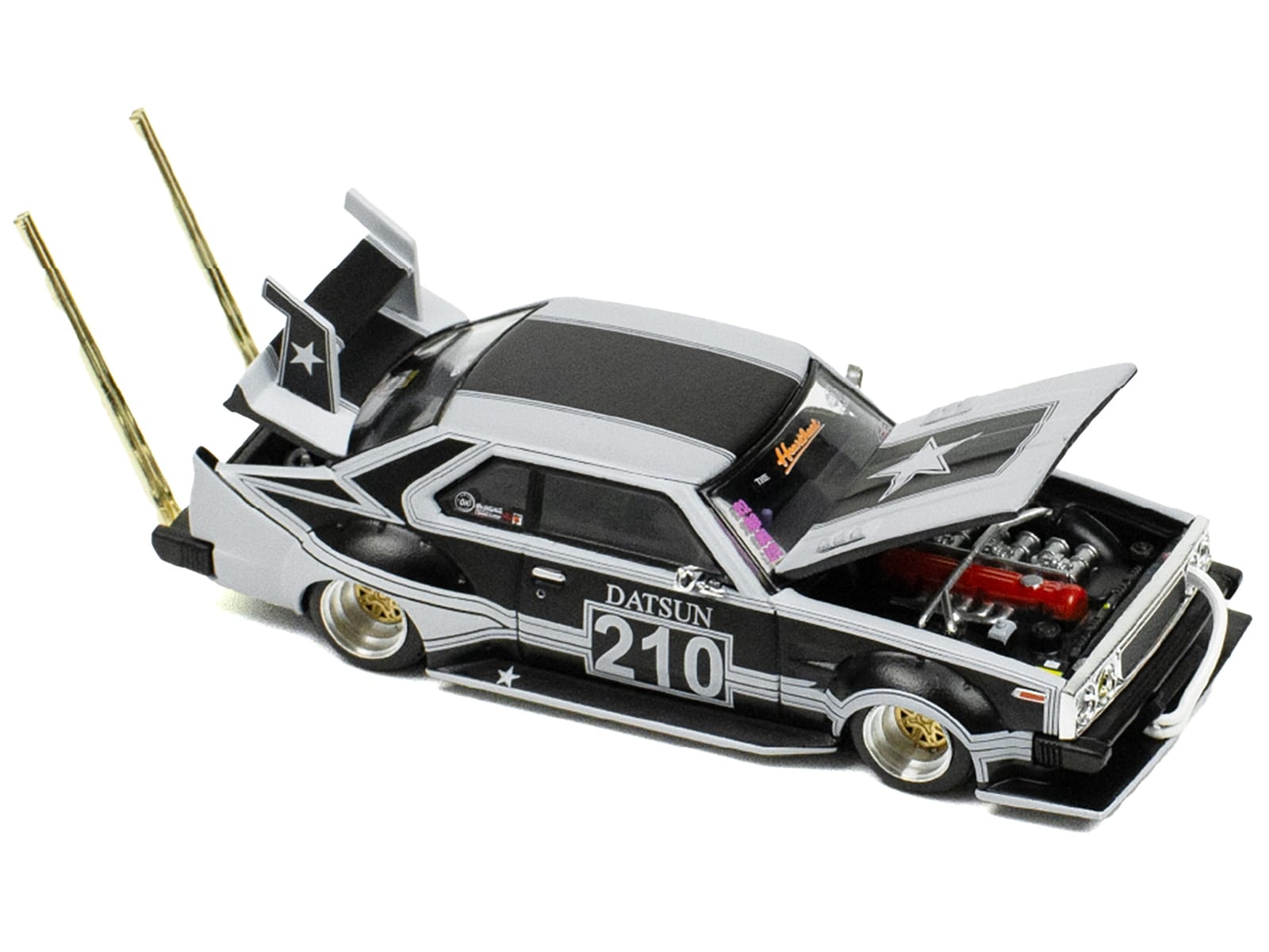 Skyline C210 "Bosozoku Style" RHD (Right Hand Drive) #210 Matt Black and Silver 1/64 Diecast Model Car by Pop Race - Image 2