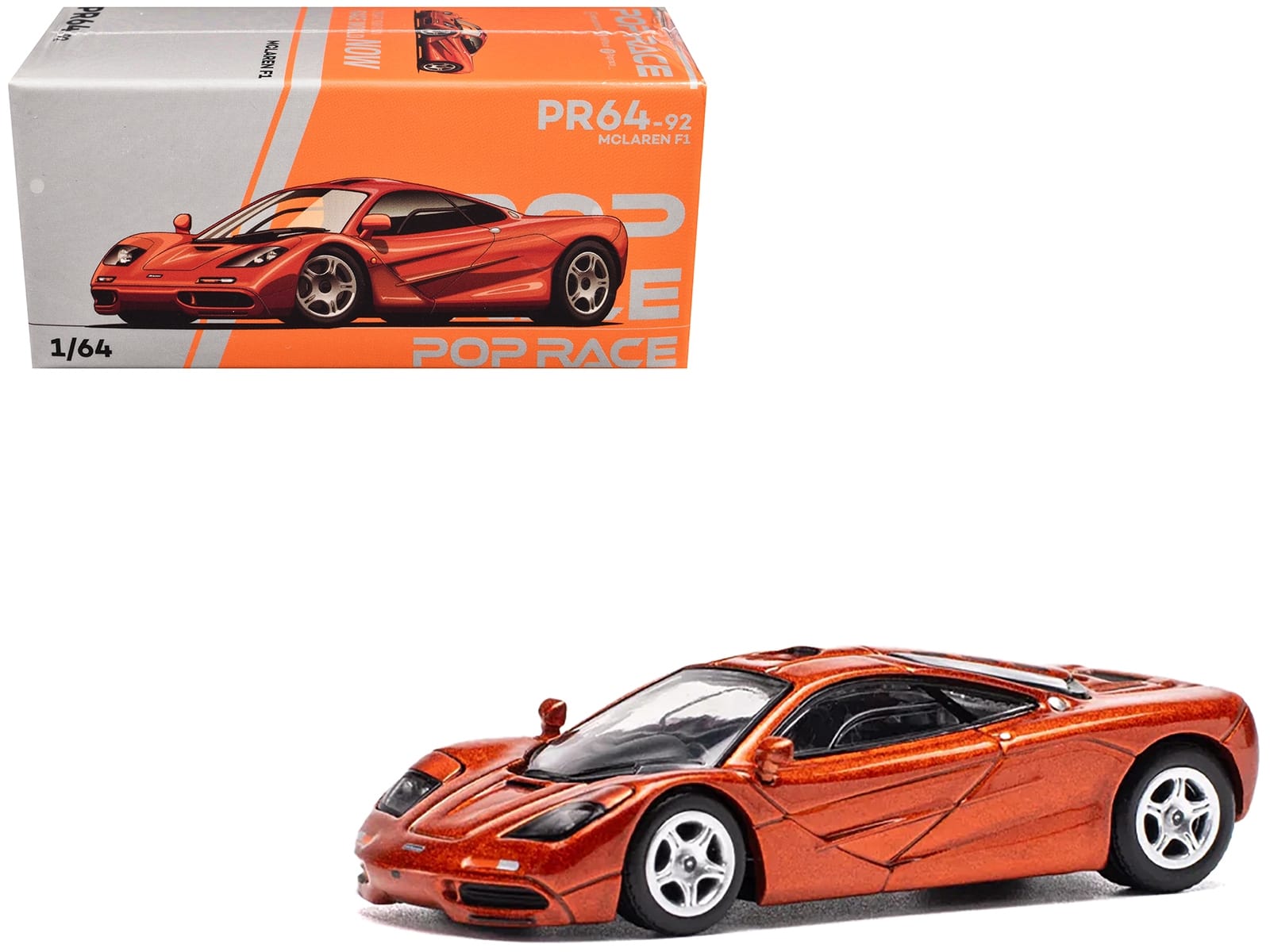 McLaren F1 Orange Metallic 1/64 Diecast Model Car by Pop Race - Image 5