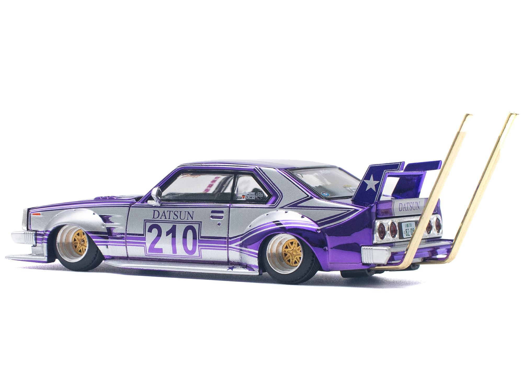 Skyline C210 Kaido Racer "Bosozoku Style" RHD (Right Hand Drive) #210 Purple and Silver 1/64 Diecast Model Car by Pop Race