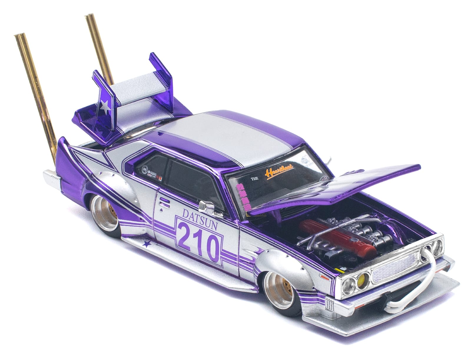 Skyline C210 Kaido Racer "Bosozoku Style" RHD (Right Hand Drive) #210 Purple and Silver 1/64 Diecast Model Car by Pop Race - Image 3