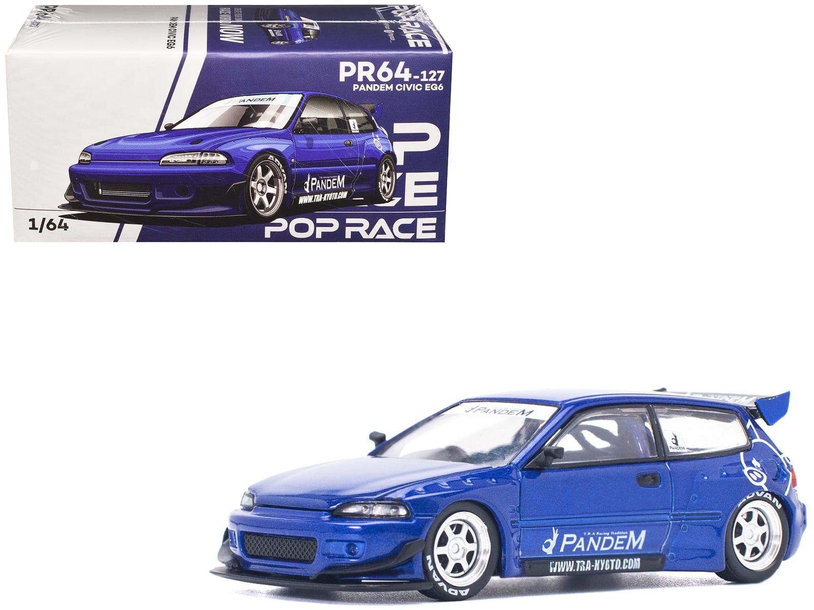 Pandem Civic EG6 RHD (Right Hand Drive) Blue Metallic 1/64 Diecast Model Car by Pop Race - Image 4