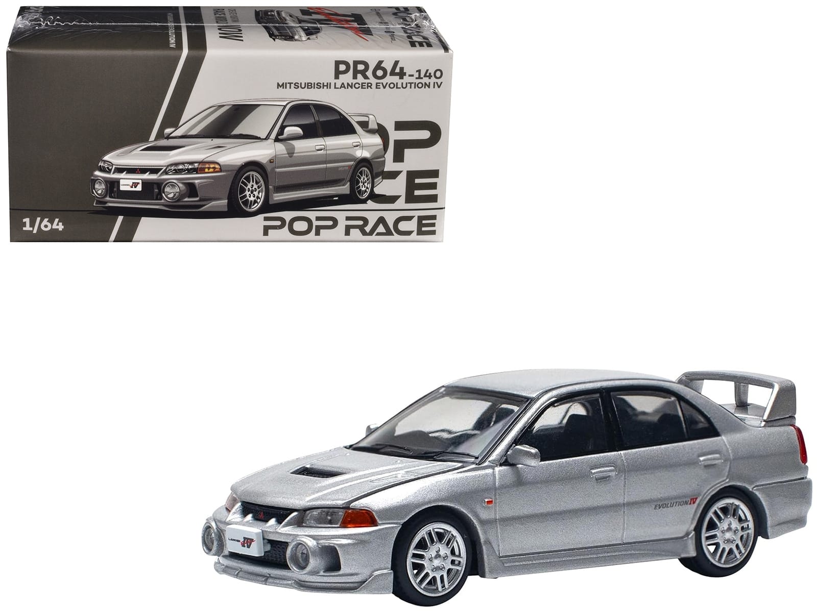 Mitsubishi Lancer Evolution IV RHD (Right Hand Drive) Steel Silver Metallic 1/64 Diecast Model Car by Pop Race - Image 4