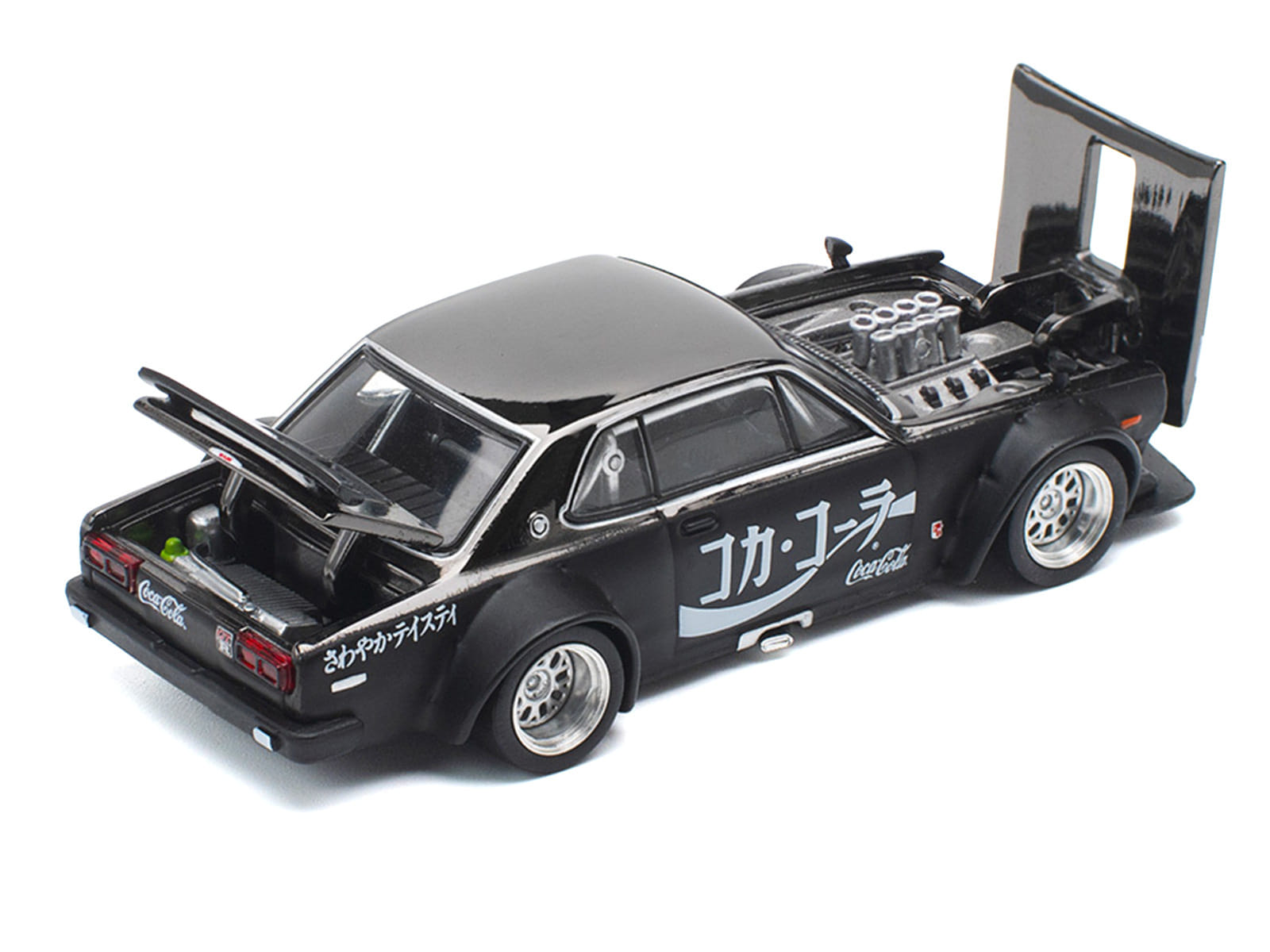 Skyline GT-R V8 Drift "Hakosuka" RHD (Right Hand Drive) "Coca-Cola" Black 1/64 Diecast Model Car by Pop Race - Image 2