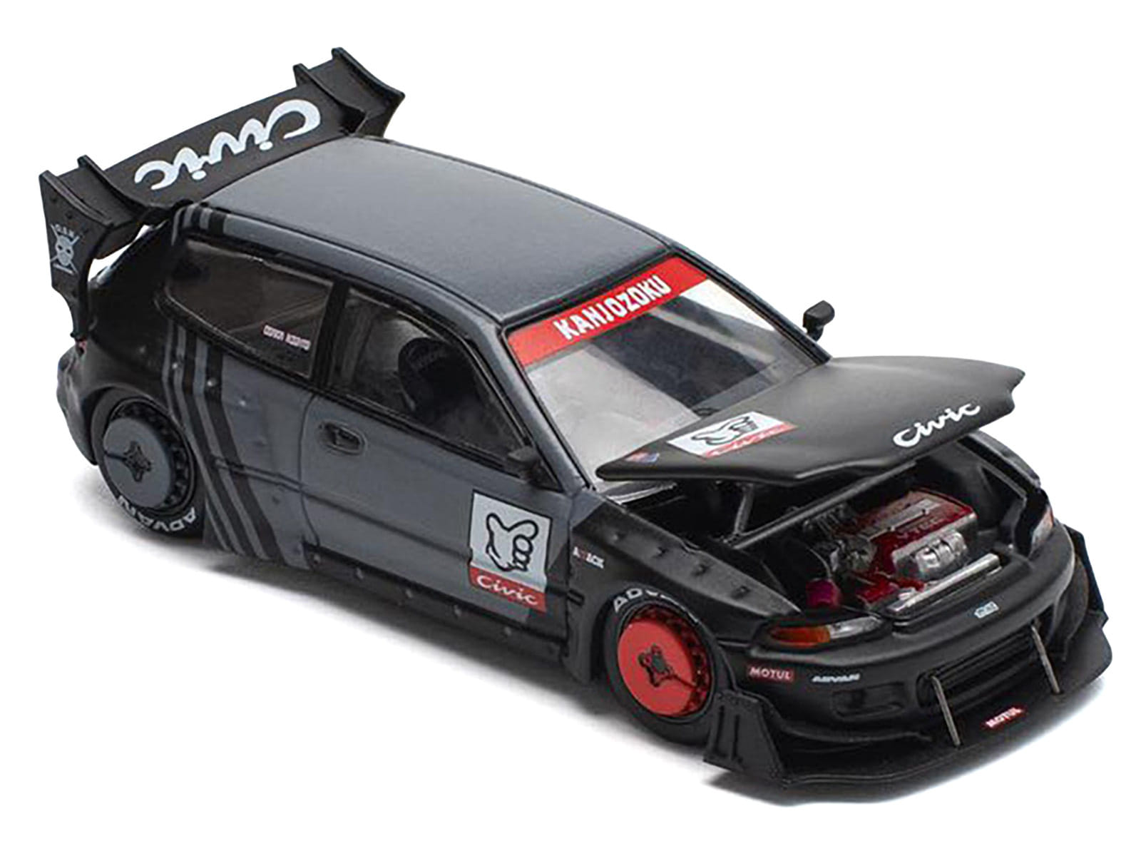 Pandem Civic EG6 RHD (Right Hand Drive) "Kanjozoku" Matt Black and Gray with Graphics 1/64 Diecast Model Car by Pop Race - Image 2