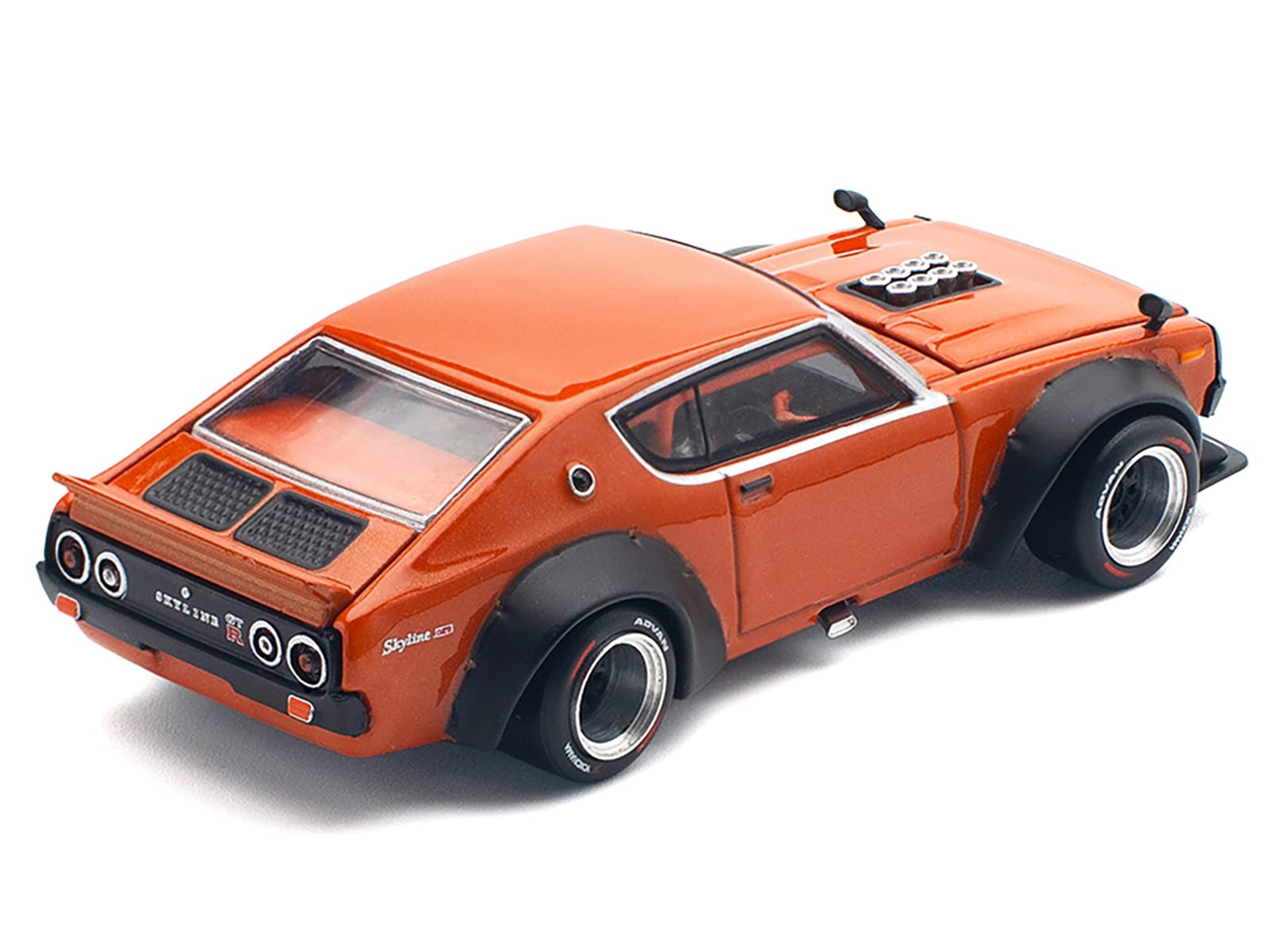Skyline GT-R V8 Drift "Kenmeri" RHD (Right Hand Drive) Orange Metallic 1/64 Diecast Model Car by Pop Race - Image 3