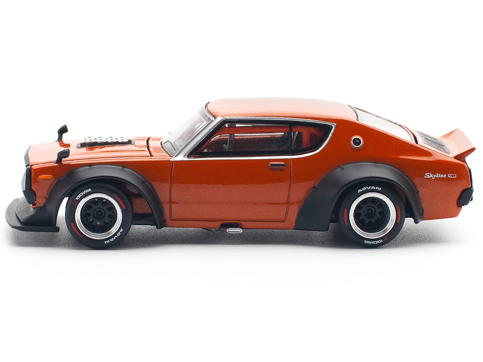 Skyline GT-R V8 Drift "Kenmeri" RHD (Right Hand Drive) Orange Metallic 1/64 Diecast Model Car by Pop Race - Image 4
