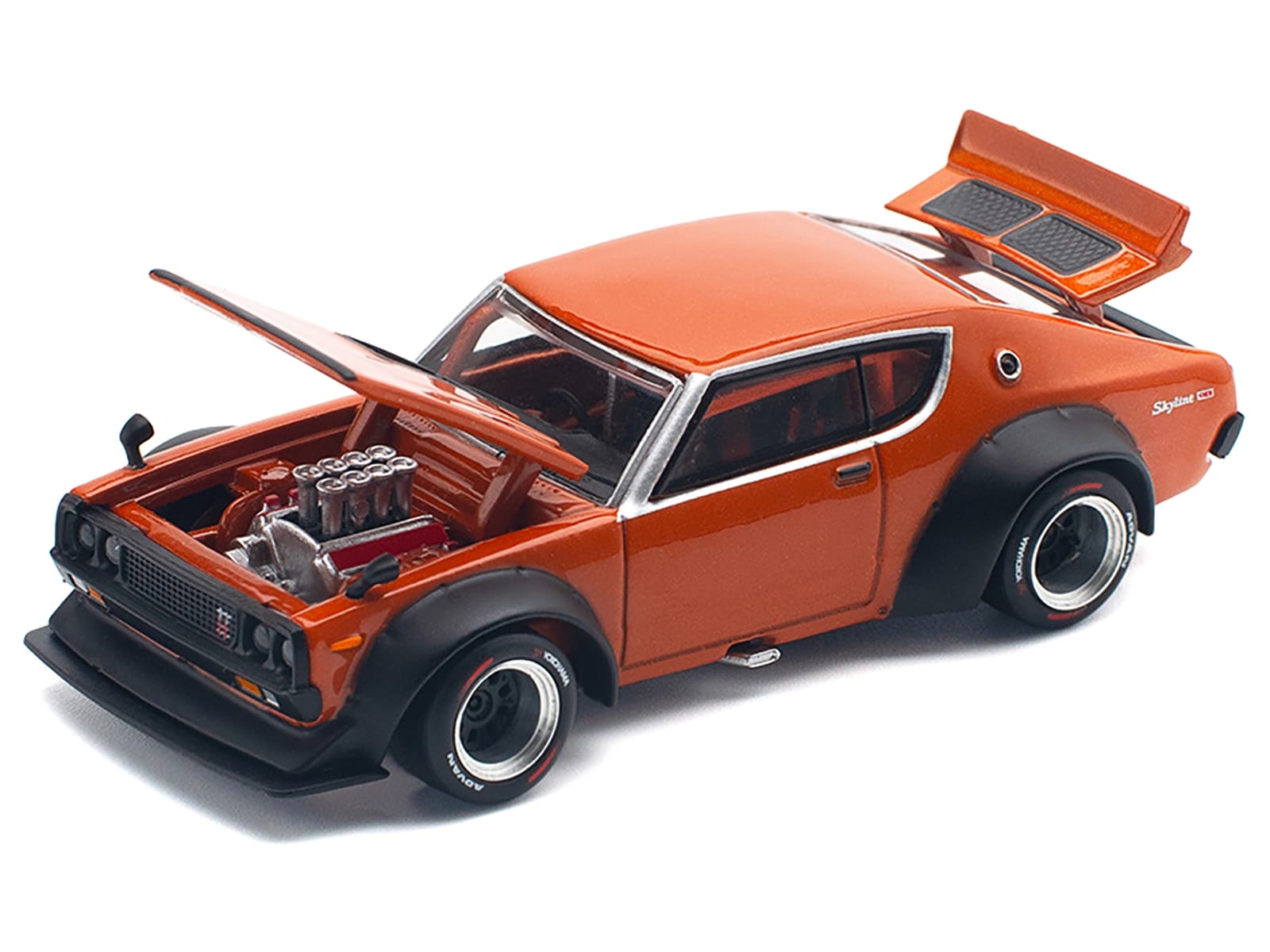 Skyline GT-R V8 Drift "Kenmeri" RHD (Right Hand Drive) Orange Metallic 1/64 Diecast Model Car by Pop Race - Image 5