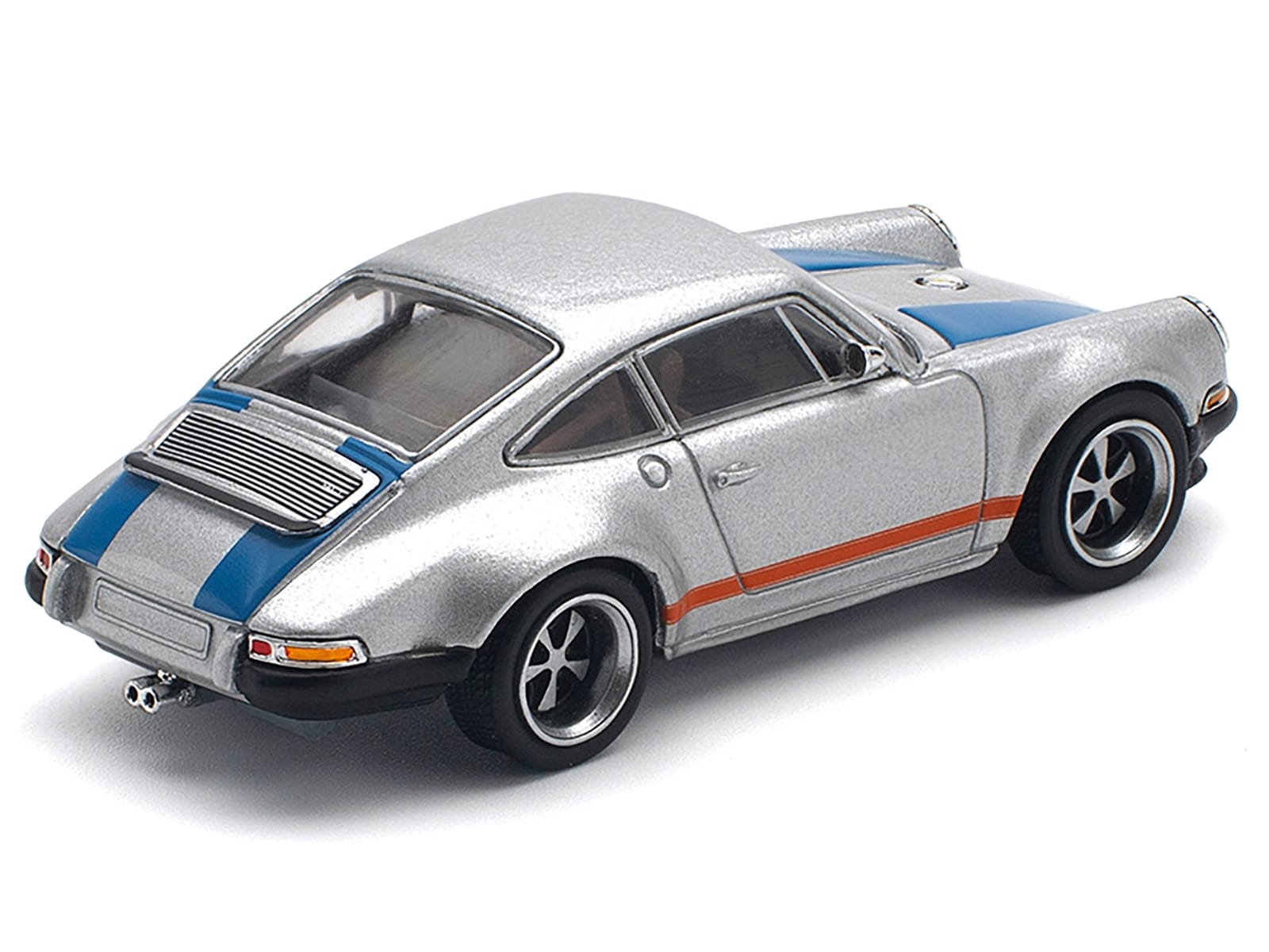 Singer 964 Silver Metallic with Blue and Red Stripes 1/64 Diecast Model Car by Pop Race - Image 3