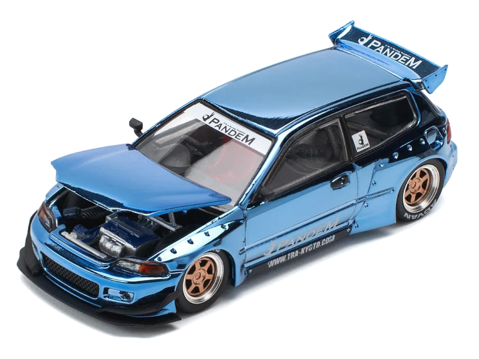 Pandem Civic EG6 RHD (Right Hand Drive) Blue Chrome 1/64 Diecast Model Car by Pop Race - Image 2