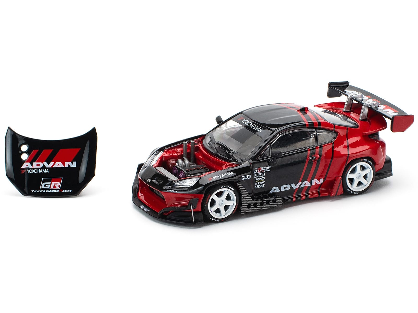 Toyota Pandem GR86 "Advan" Black and Red with Graphics 1/64 Diecast Model Car by Pop Race - Image 2