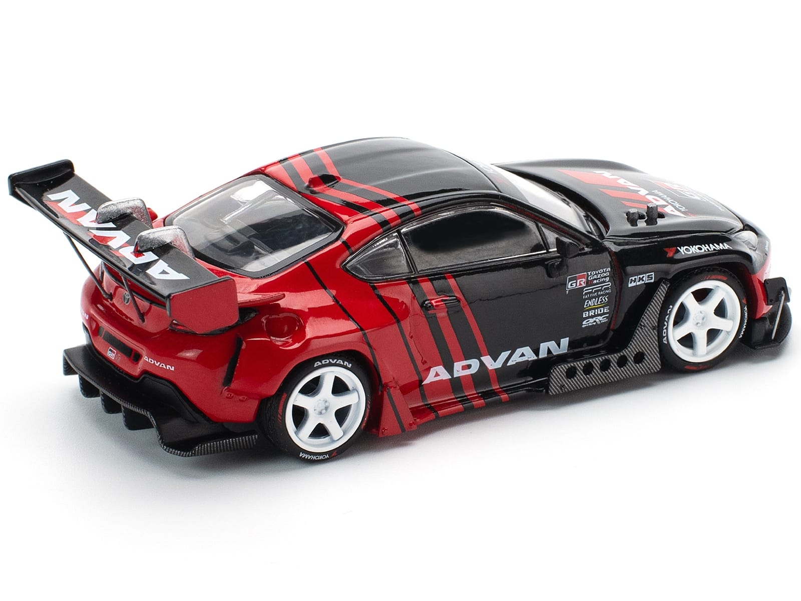 Toyota Pandem GR86 "Advan" Black and Red with Graphics 1/64 Diecast Model Car by Pop Race - Image 5