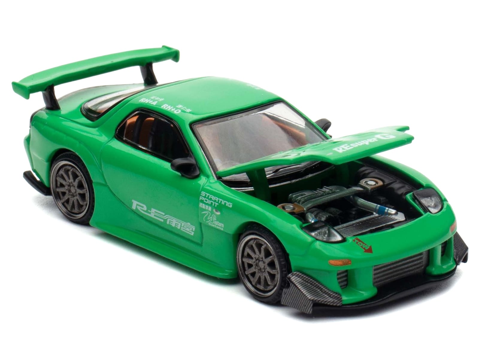 Mazda RX7 "RE Amemiya" Widebody RHD (Right Hand Drive) Green 1/64 Diecast Model Car by Pop Race - Image 2