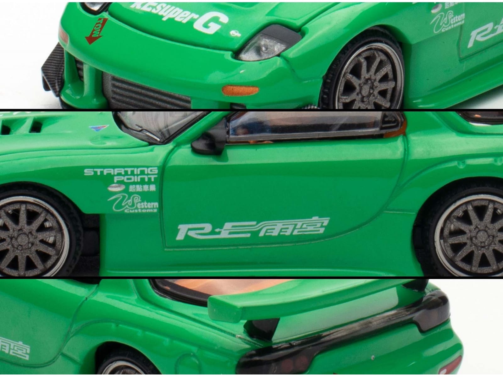 Mazda RX7 "RE Amemiya" Widebody RHD (Right Hand Drive) Green 1/64 Diecast Model Car by Pop Race - Image 4