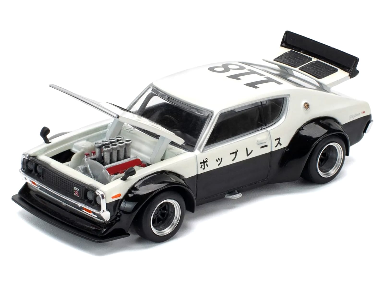 Skyline KPGC110 "Kenmeri" RHD (Right Hand Drive) "Japan National Police Agency Livery" Black and White 1/64 Diecast Model Car by Pop Race - Image 2