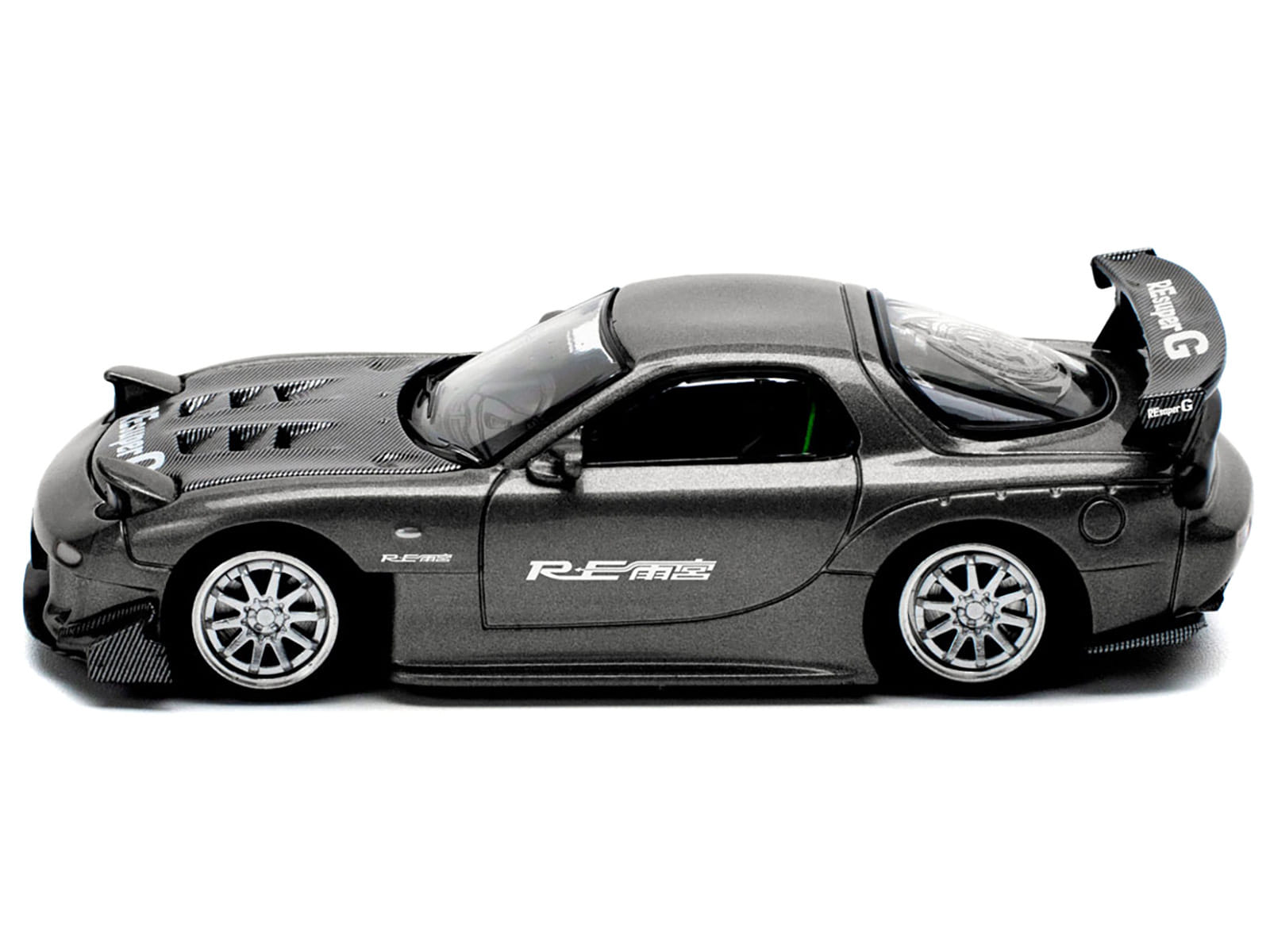 Mazda RX7 (FD) "RE Amemiya" Widebody RHD (Right Hand Drive) Gunmetal Gray Metallic with Carbon Hood 1/64 Diecast Model Car by Pop Race - Image 3