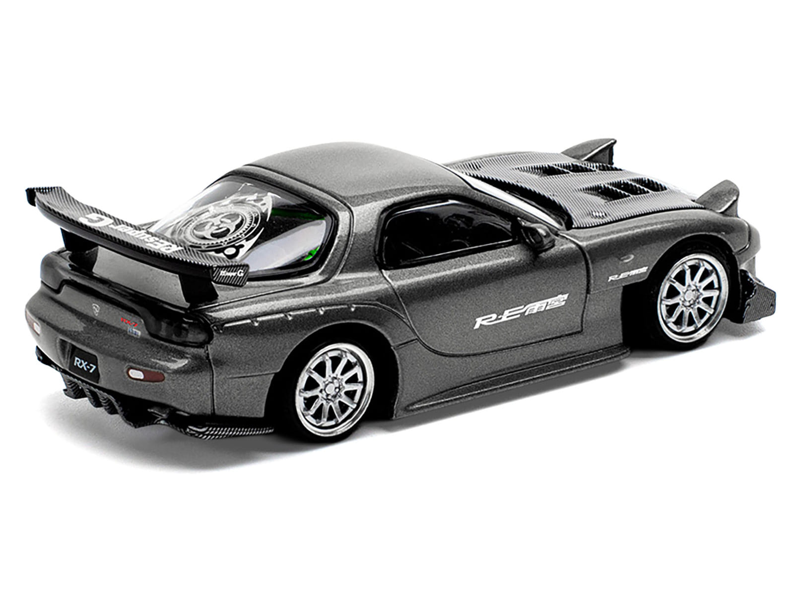 Mazda RX7 (FD) "RE Amemiya" Widebody RHD (Right Hand Drive) Gunmetal Gray Metallic with Carbon Hood 1/64 Diecast Model Car by Pop Race - Image 5