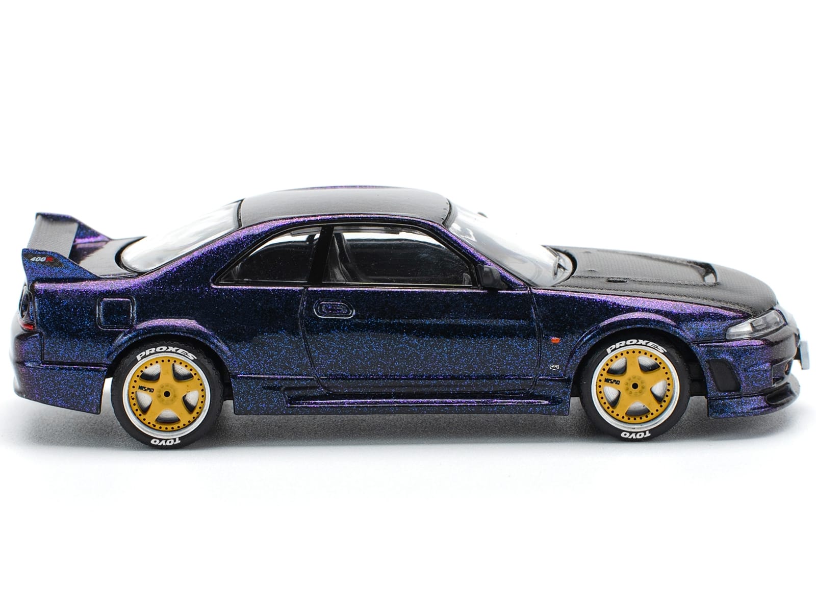 Skyline GT-R (R33) RHD (Right Hand Drive) Midnight Purple Metallic with Carbon Hood 1/64 Diecast Model Car by Pop Race - Image 3