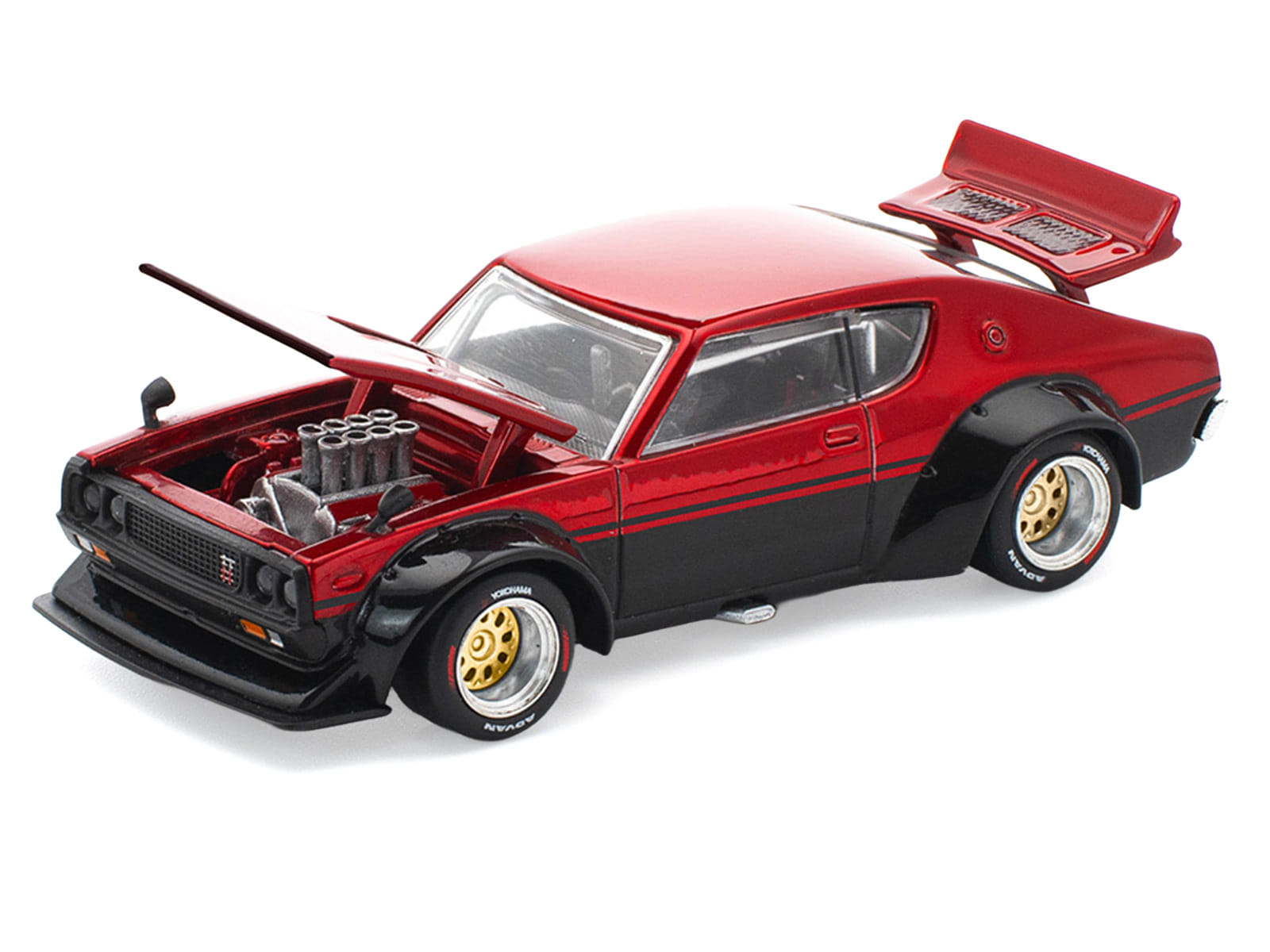 Skyline KPGC110 "Kenmeri" RHD (Right Hand Drive) Red Metallic and Black 1/64 Diecast Model Car by Pop Race - Image 2