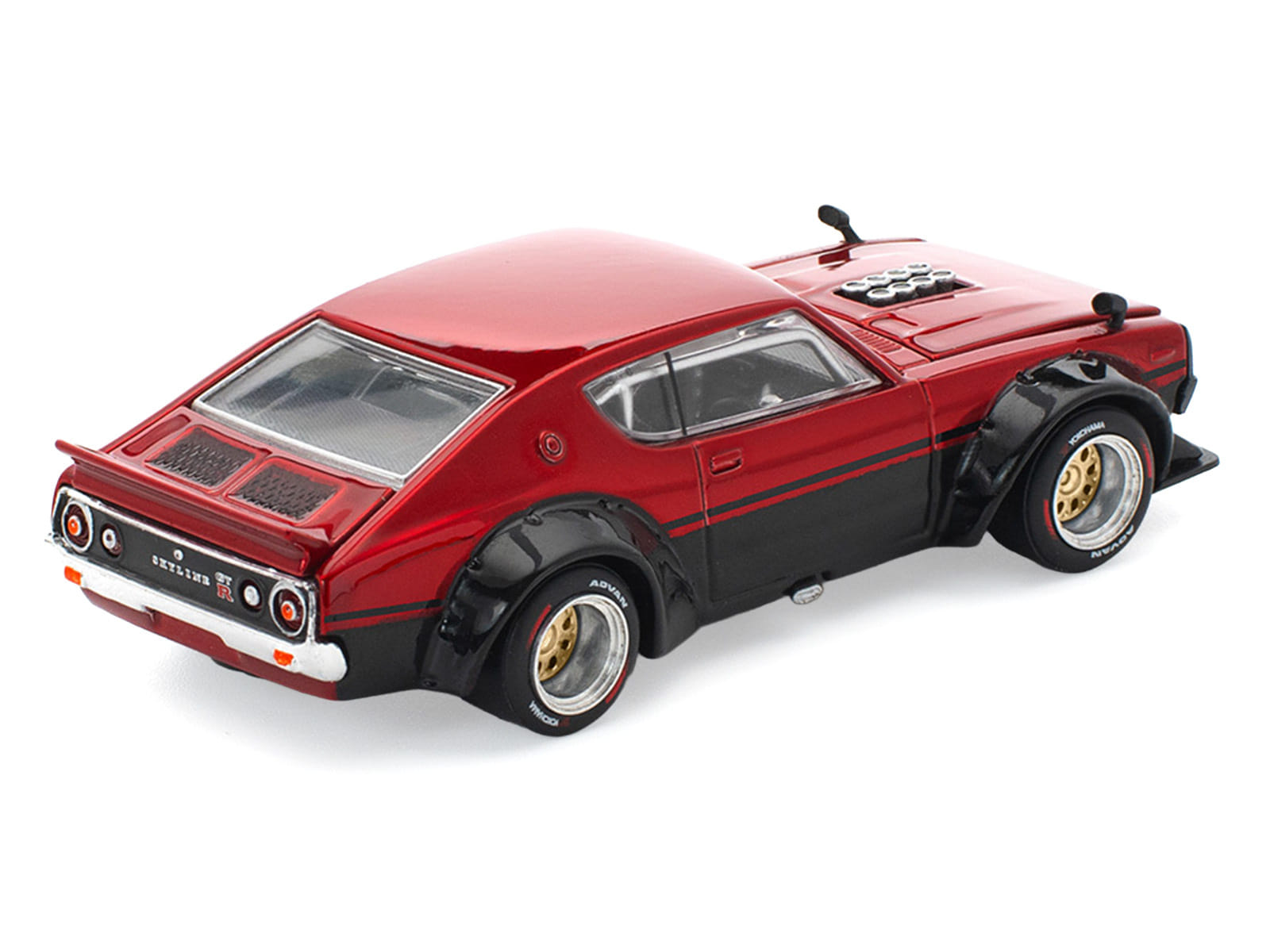 Skyline KPGC110 "Kenmeri" RHD (Right Hand Drive) Red Metallic and Black 1/64 Diecast Model Car by Pop Race - Image 4