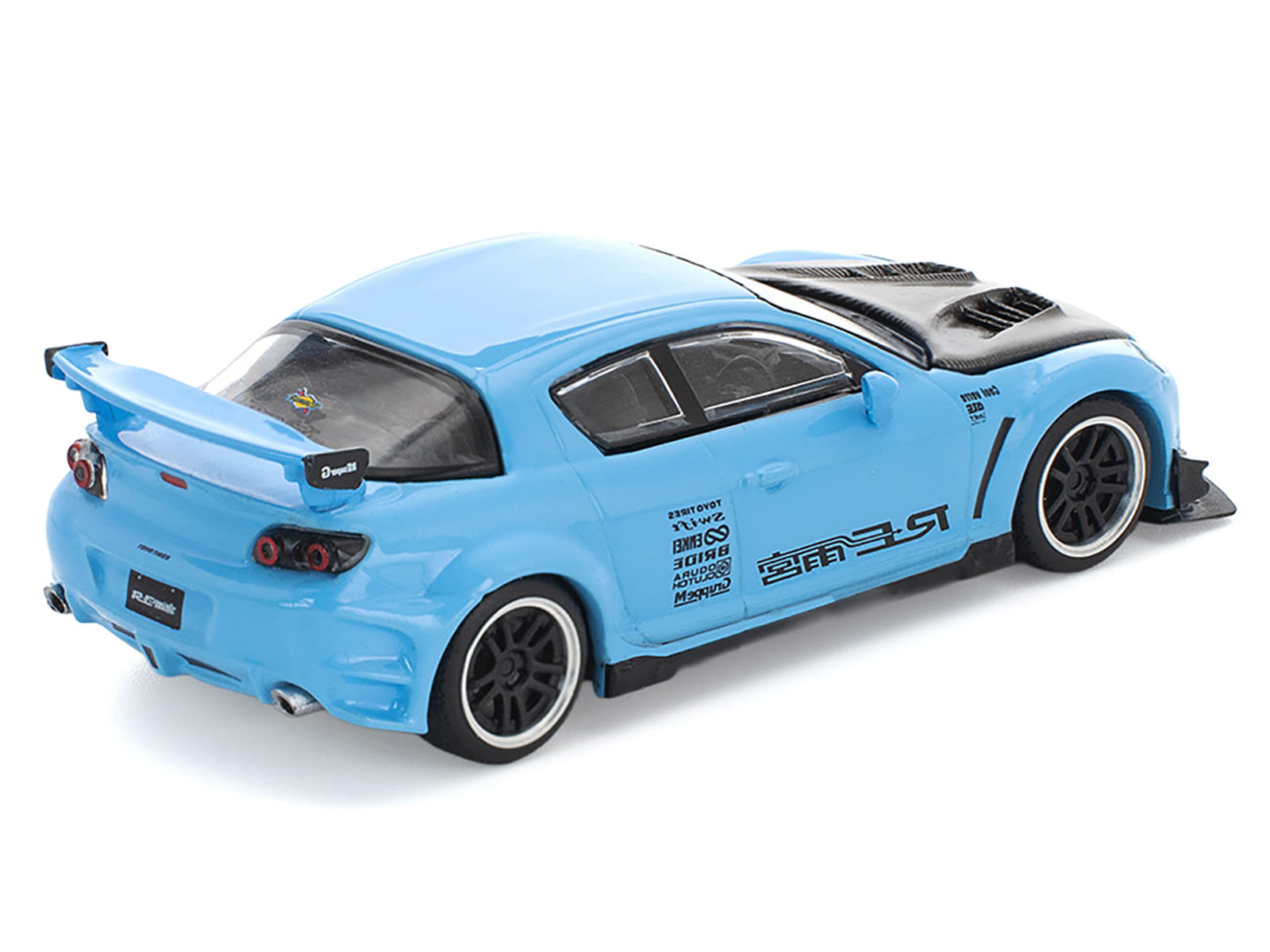 Mazda RX8 RE-Amemiya Widebody RHD (Right Hand Drive) Light Blue with Carbon Hood 1/64 Diecast Model Car by Pop Race - Image 4