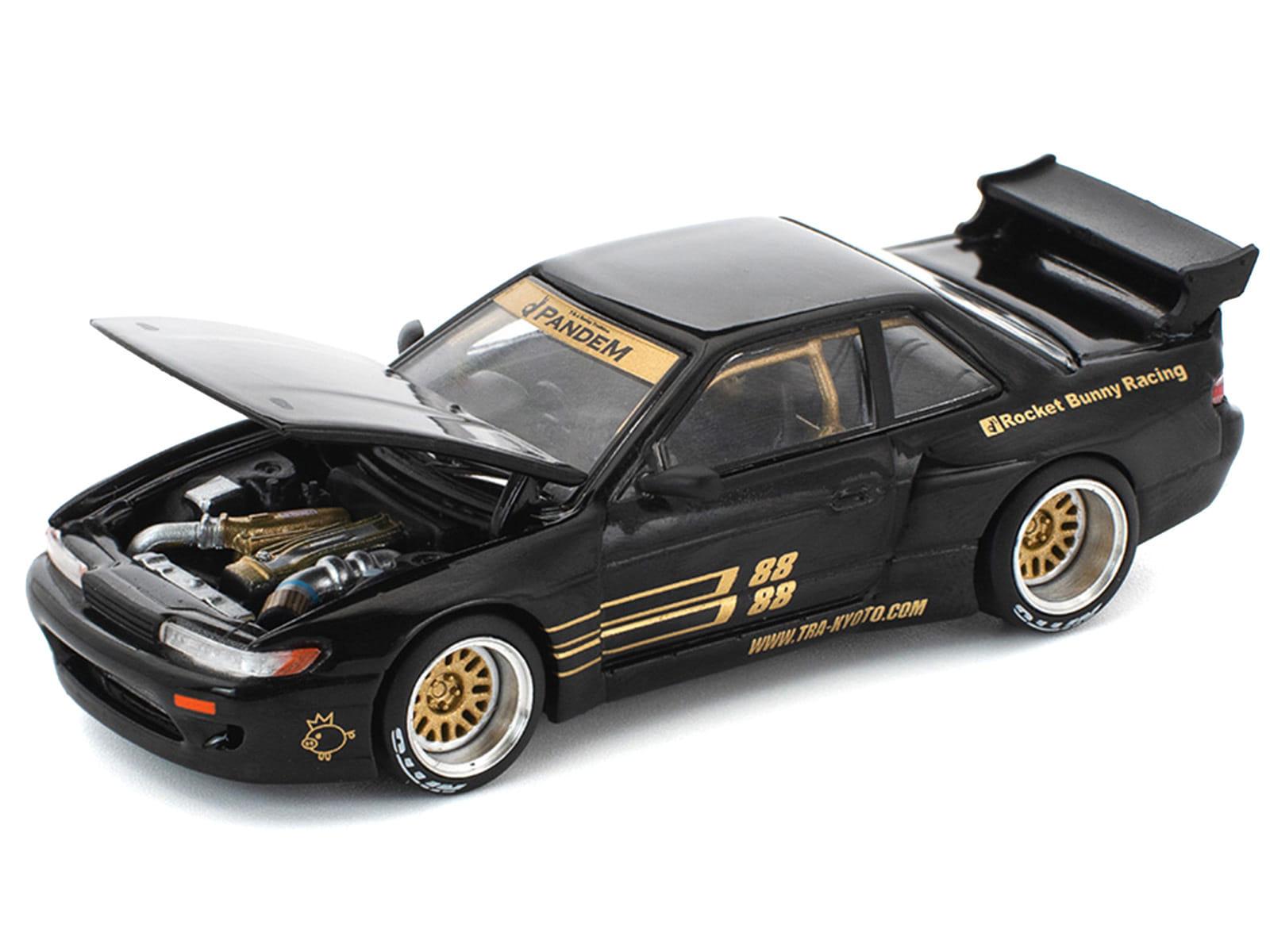 Pandem S13 RHD (Right Hand Drive) Black with Gold Accents 1/64 Diecast Model Car by Pop Race - Image 2