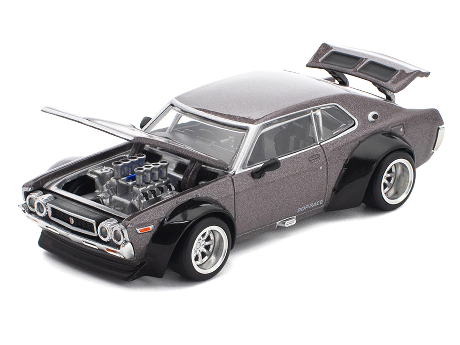 Datsun Laurel C130 RHD (Right Hand Drive) Gray Metallic 1/64 Diecast Model Car by Pop Race - Image 3