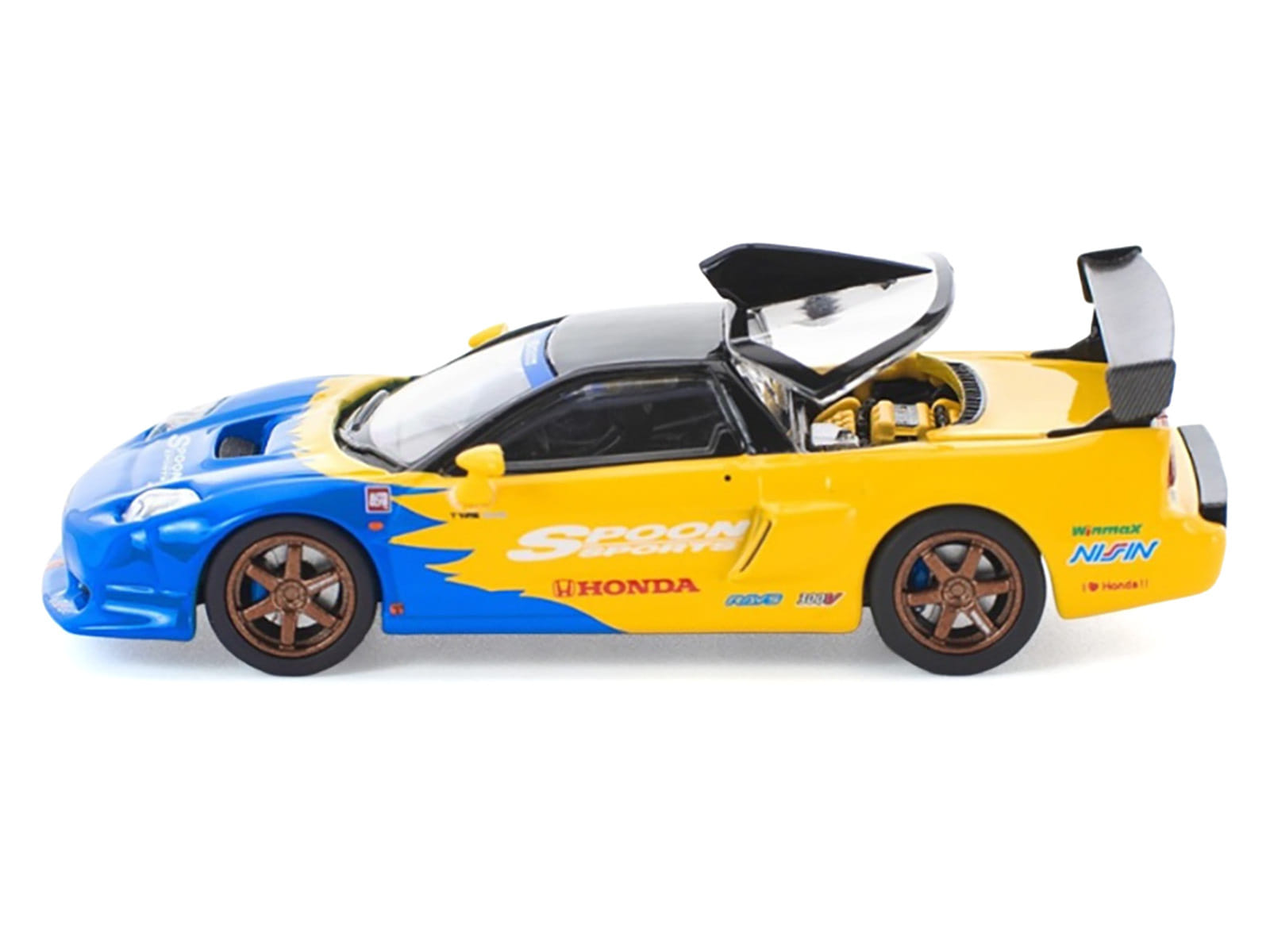 Honda NSX-R GT RHD (Right Hand Drive) "Spoon Sports" Blue and Yellow with Black Top 1/64 Diecast Model Car by Pop Race - Image 2