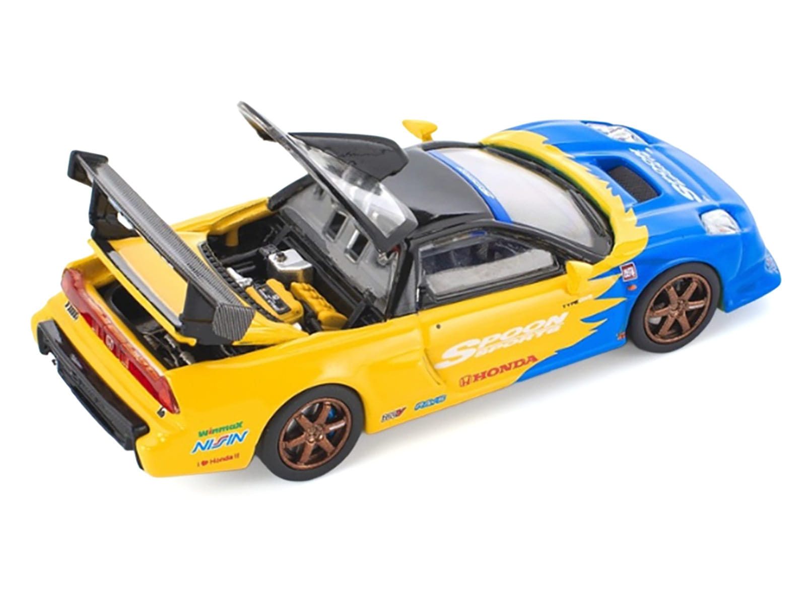 Honda NSX-R GT RHD (Right Hand Drive) "Spoon Sports" Blue and Yellow with Black Top 1/64 Diecast Model Car by Pop Race - Image 3