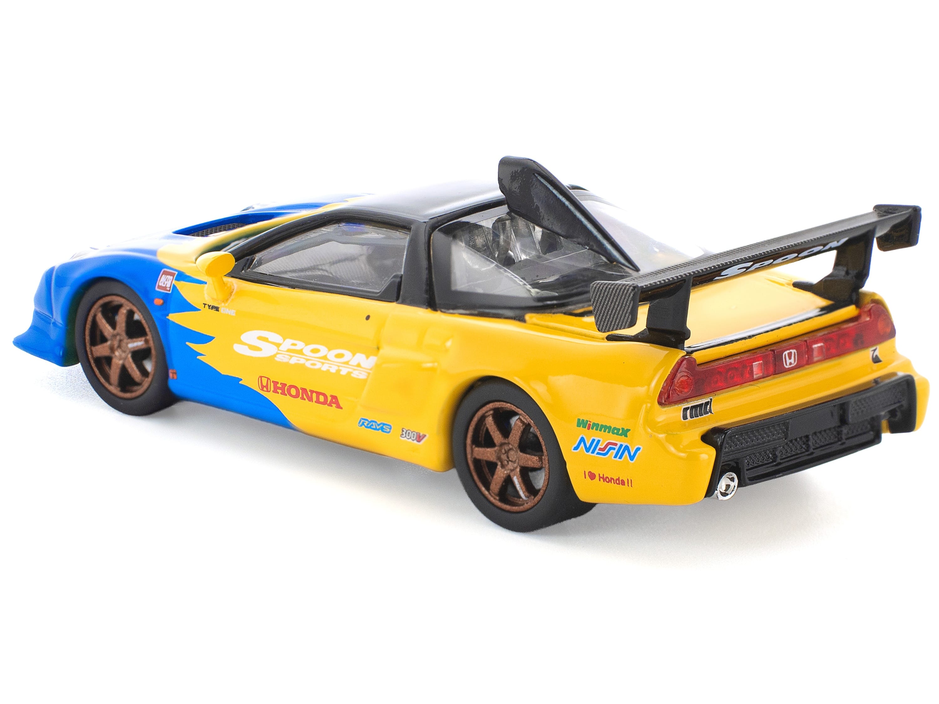 Honda NSX-R GT RHD (Right Hand Drive) "Spoon Sports" Blue and Yellow with Black Top 1/64 Diecast Model Car by Pop Race - Image 4