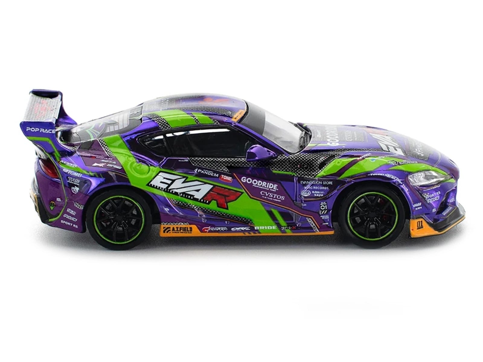 Toyota Pandem GR Supra RHD (Right Hand Drive) "EVA RT Test Type-01 GoodRide" Purple Metallic with Graphics 1/64 Diecast Model Car by Pop Race - Image 2