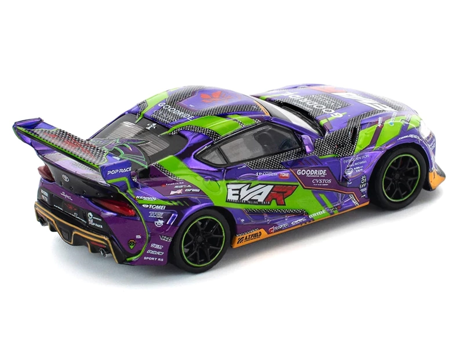 Toyota Pandem GR Supra RHD (Right Hand Drive) "EVA RT Test Type-01 GoodRide" Purple Metallic with Graphics 1/64 Diecast Model Car by Pop Race - Image 3