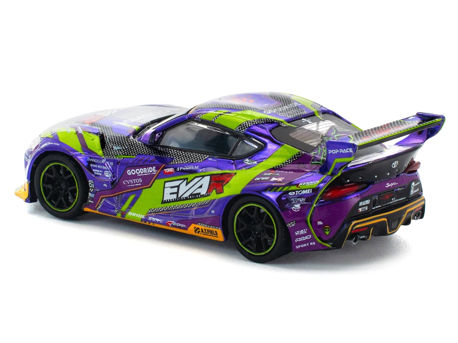 Toyota Pandem GR Supra RHD (Right Hand Drive) "EVA RT Test Type-01 GoodRide" Purple Metallic with Graphics 1/64 Diecast Model Car by Pop Race - Image 4