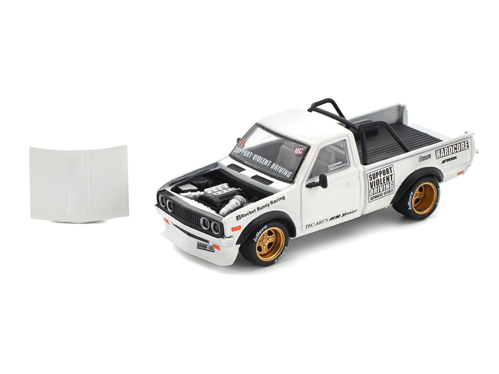 Datsun Pandem 620 Pickup Truck "Rocket Bunny Racing" White with Graphics 1/64 Diecast Model Car by Pop Race - Image 2