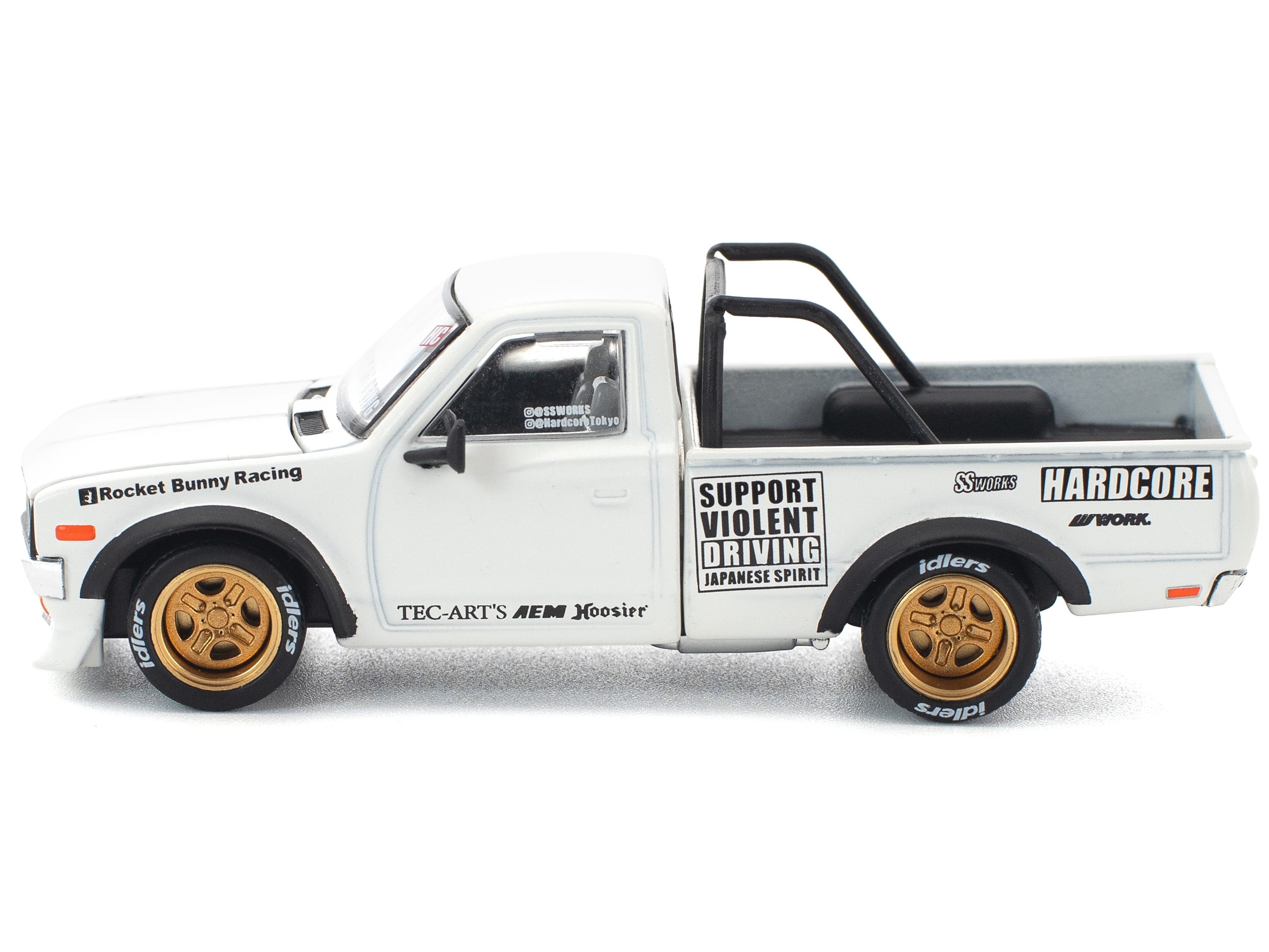 Datsun Pandem 620 Pickup Truck "Rocket Bunny Racing" White with Graphics 1/64 Diecast Model Car by Pop Race - Image 3
