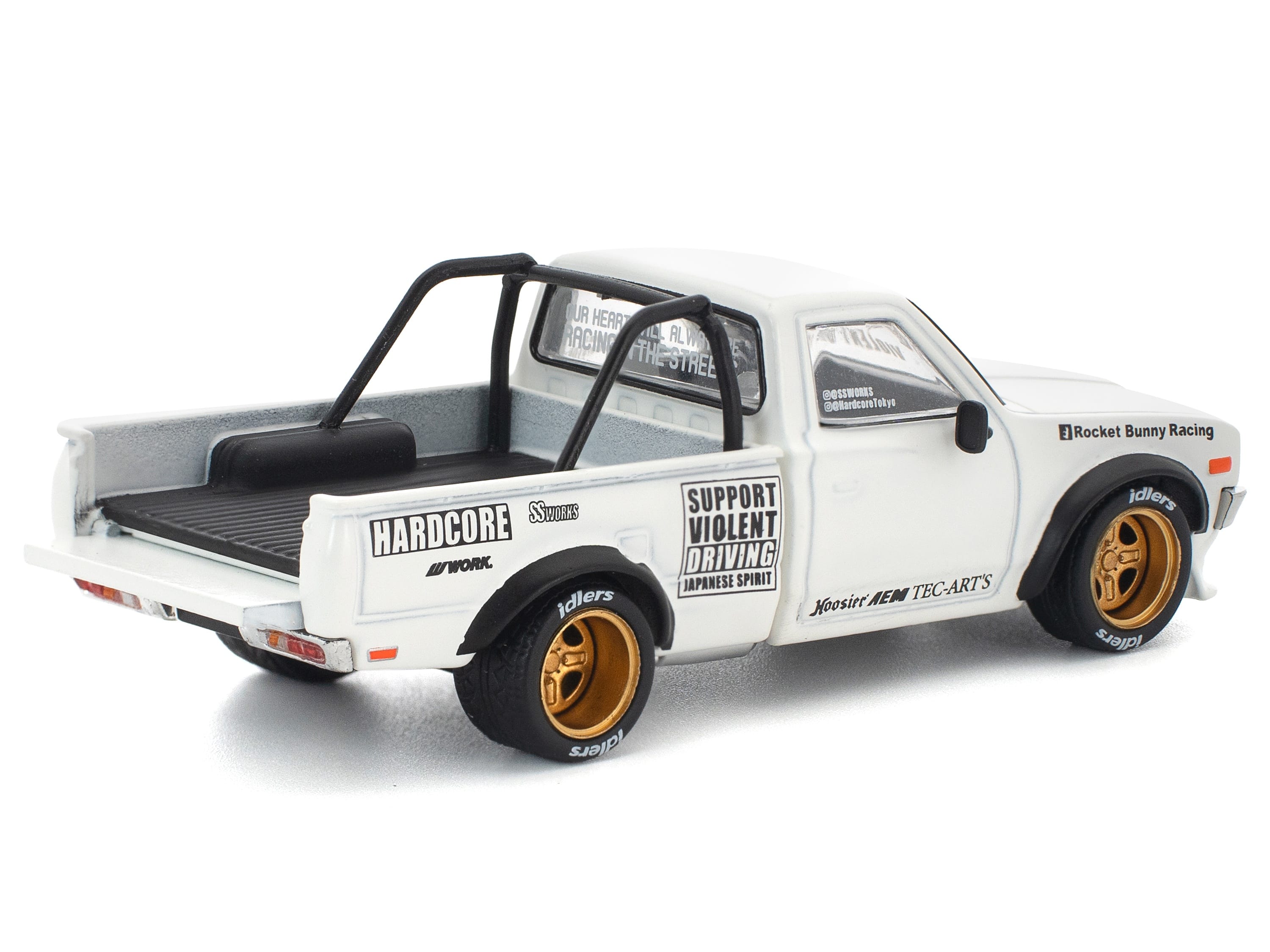 Datsun Pandem 620 Pickup Truck "Rocket Bunny Racing" White with Graphics 1/64 Diecast Model Car by Pop Race - Image 4