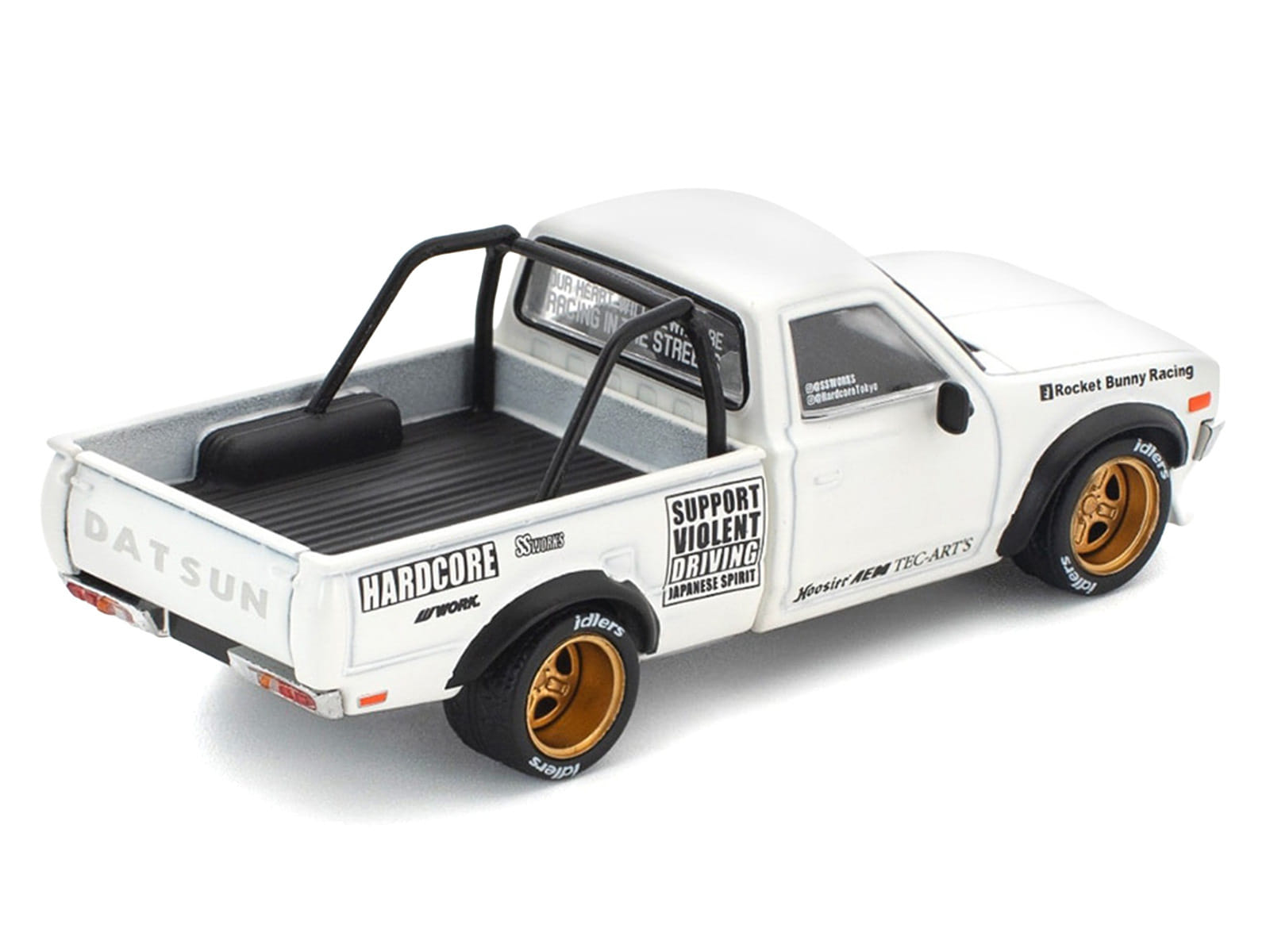 Datsun Pandem 620 Pickup Truck "Rocket Bunny Racing" White with Graphics 1/64 Diecast Model Car by Pop Race - Image 5
