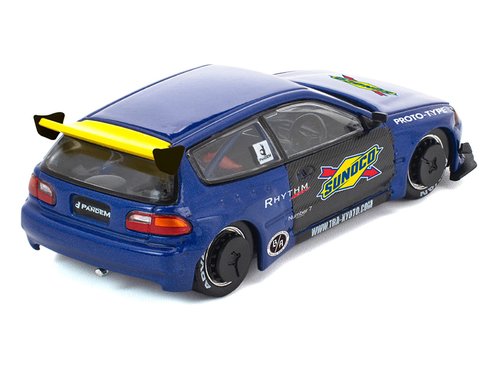 Pandem Civic EG6 RHD (Right Hand Drive) "Sunoco" Blue Metallic with Yellow Accents 1/64 Diecast Model Car by Pop Race - Image 5