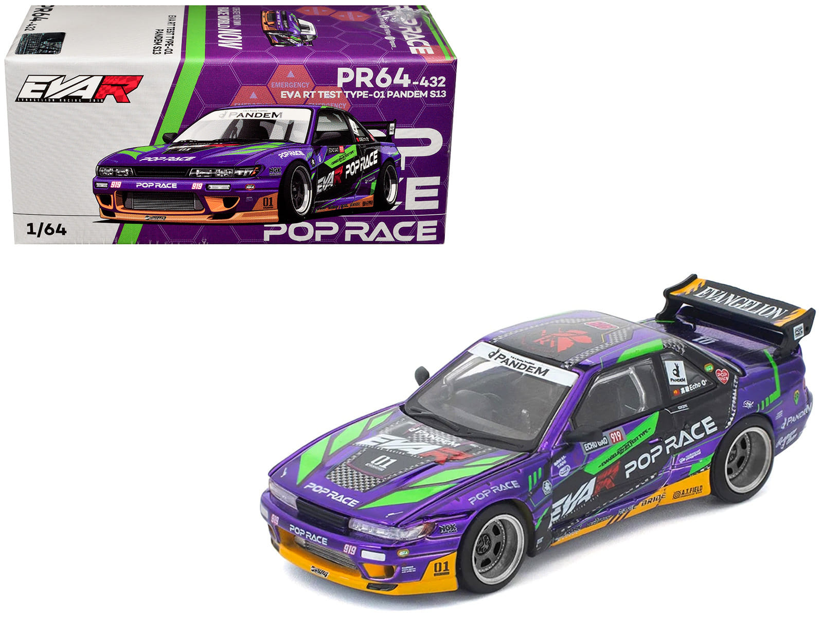 Pandem S13 RHD (Right Hand Drive) "EVA RT Test Type-01" Purple Metallic with Graphics 1/64 Diecast Model Car by Pop Race