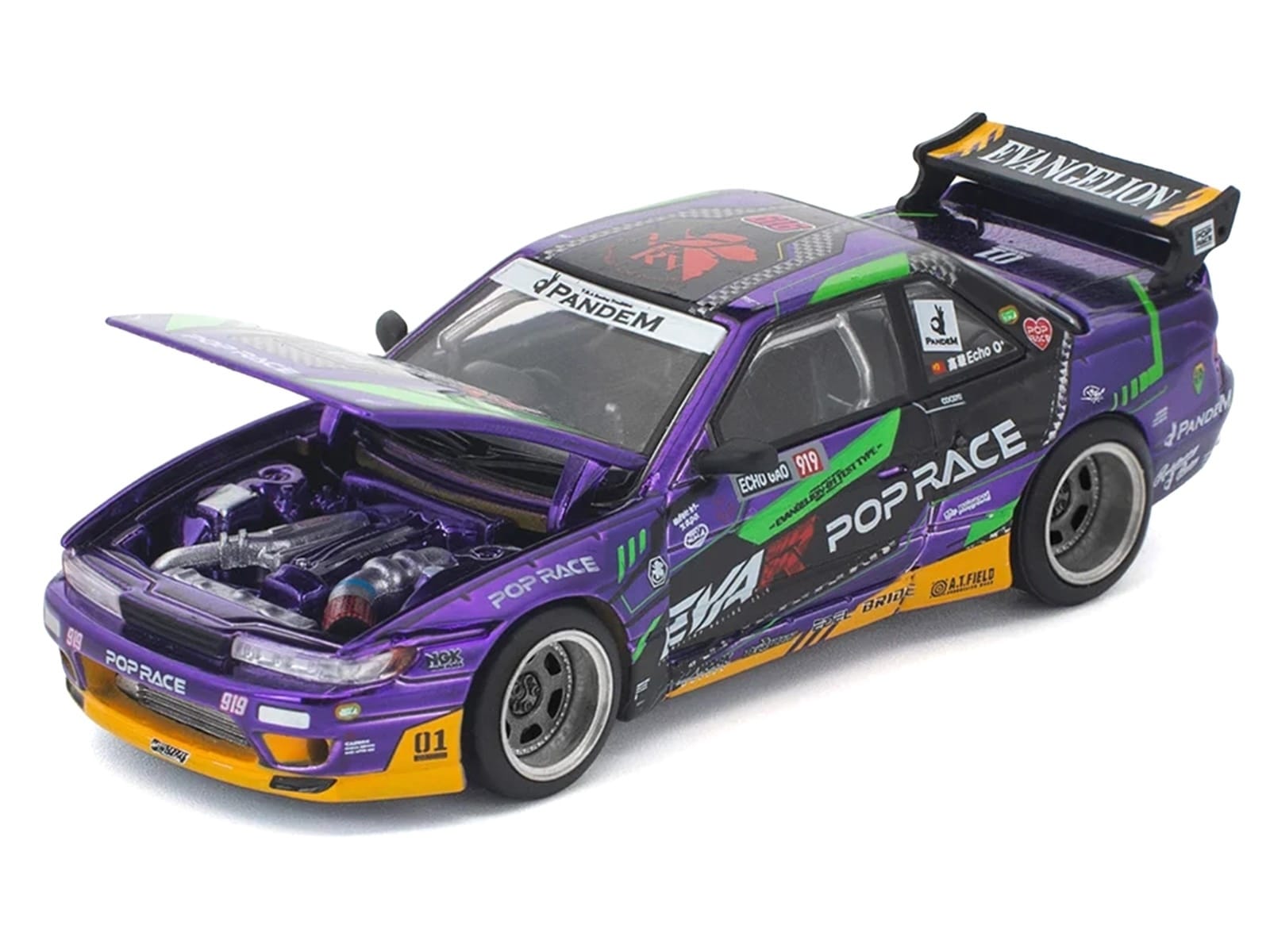 Pandem S13 RHD (Right Hand Drive) "EVA RT Test Type-01" Purple Metallic with Graphics 1/64 Diecast Model Car by Pop Race - Image 2