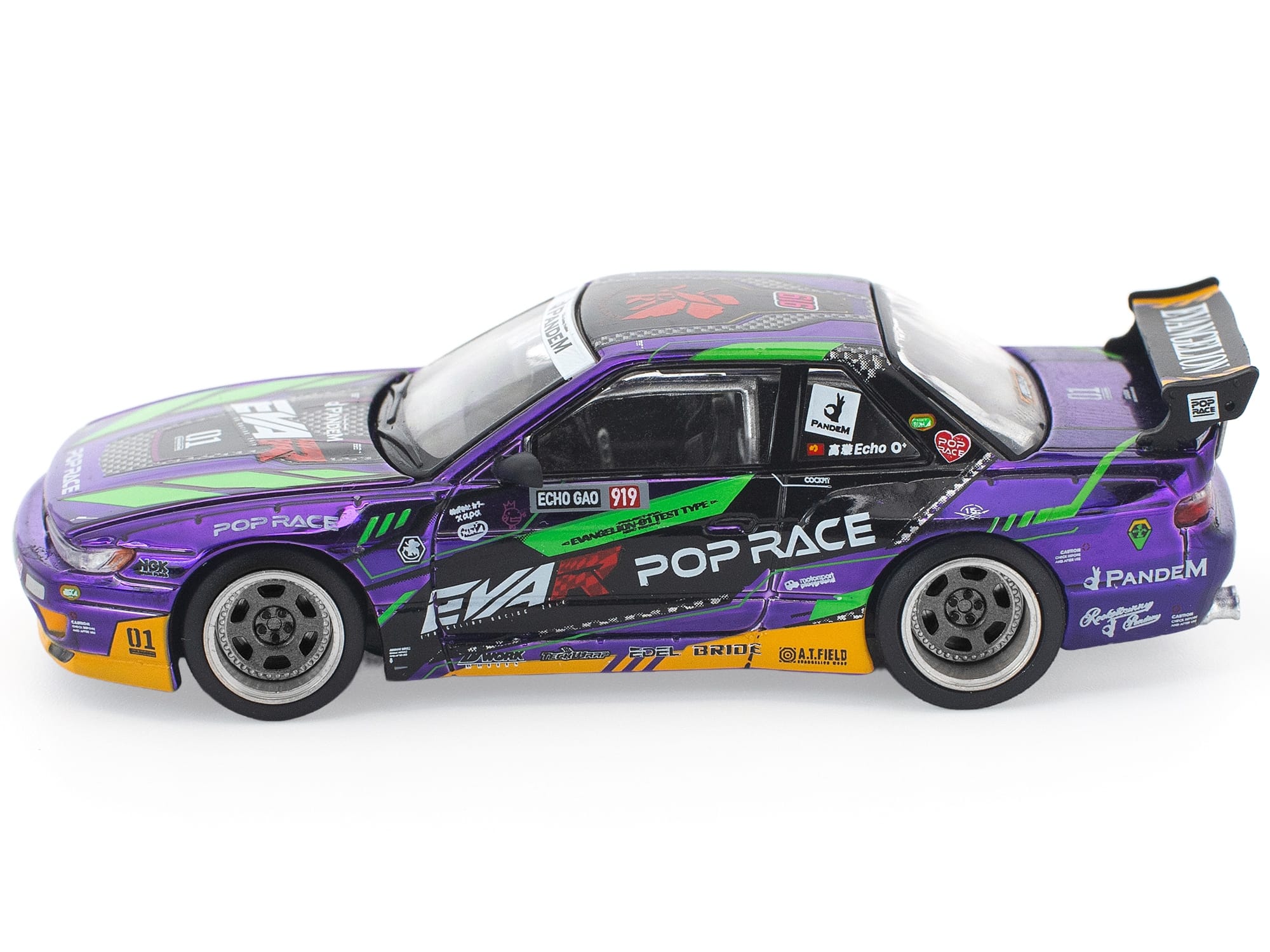 Pandem S13 RHD (Right Hand Drive) "EVA RT Test Type-01" Purple Metallic with Graphics 1/64 Diecast Model Car by Pop Race - Image 3