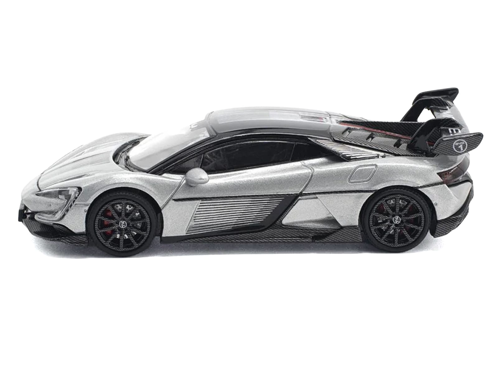 Yangwang U9 Silver Metallic with Black Top and Stripes 1/64 Diecast Model Car by Pop Race - Image 2