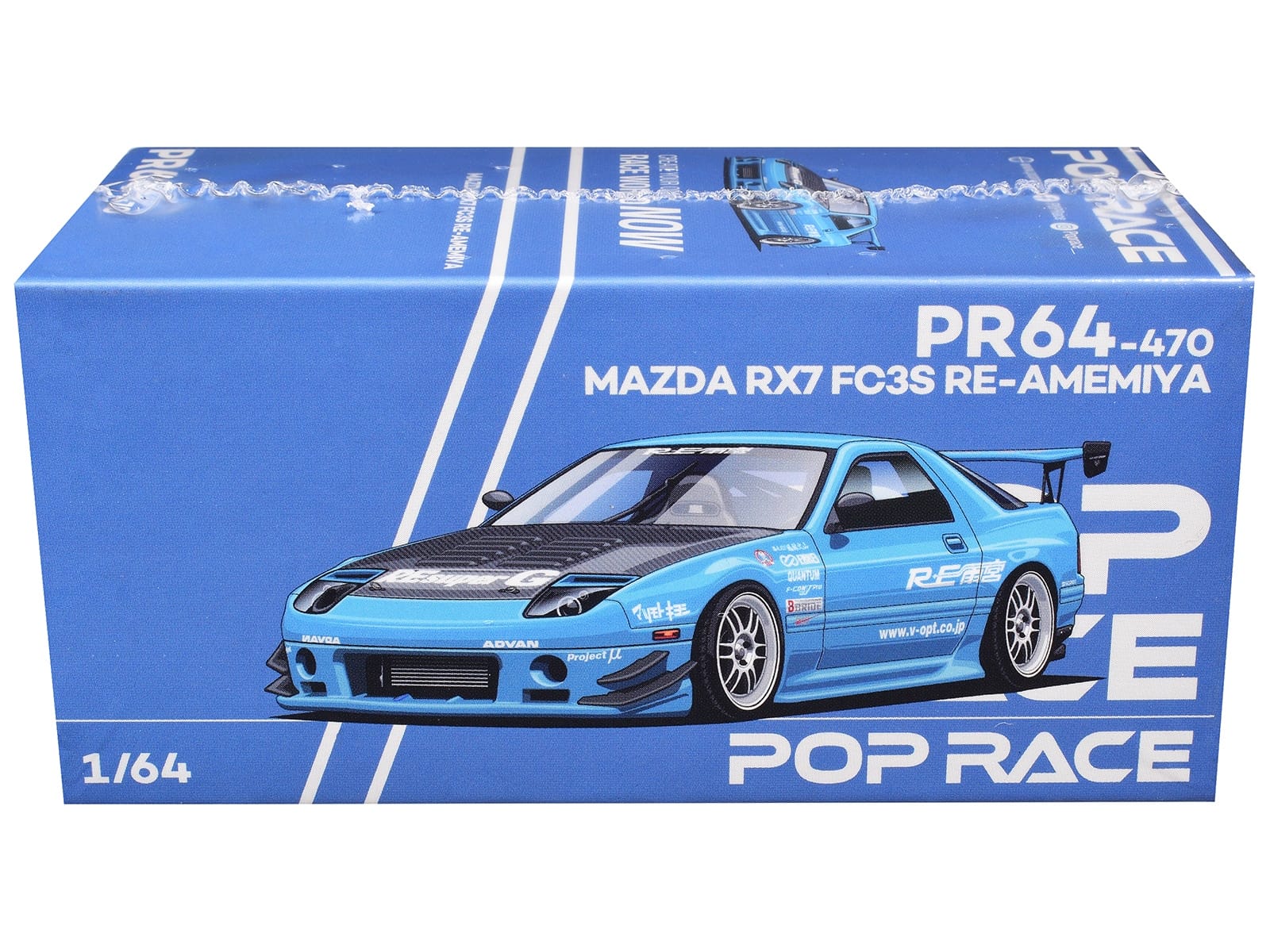 Mazda RX7 (FC3S) RE Amemiya RHD (Right Hand Drive) Light Blue with Carbon Hood "Tokyo Auto Salon 2026" 1/64 Diecast Model Car by Pop Race - Image 3