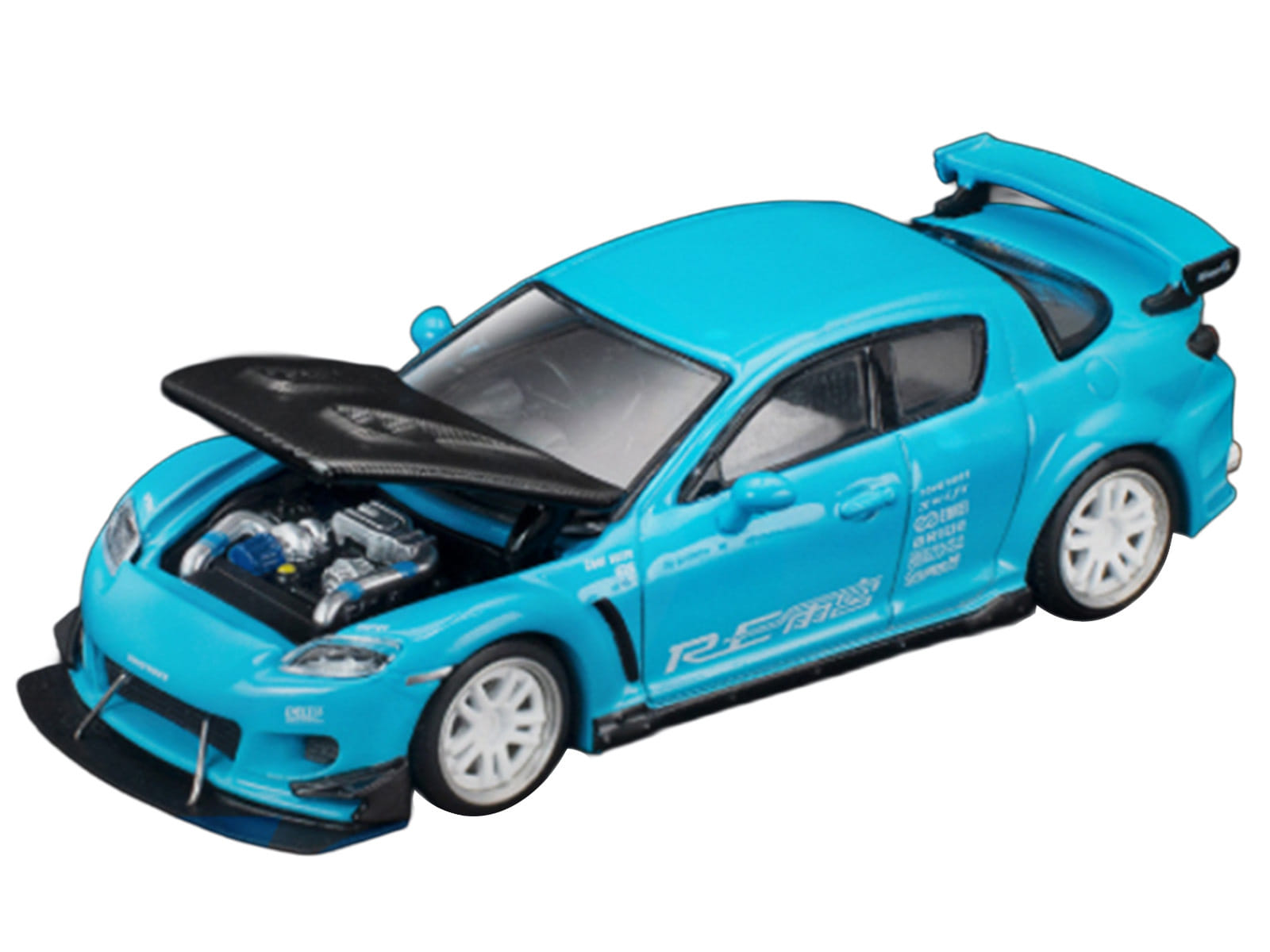 Mazda RX8 RE Amemiya RHD (Right Hand Drive) Light Blue with Carbon Hood "Tokyo Auto Salon 2026" 1/64 Diecast Model Car by Pop Race - Image 2