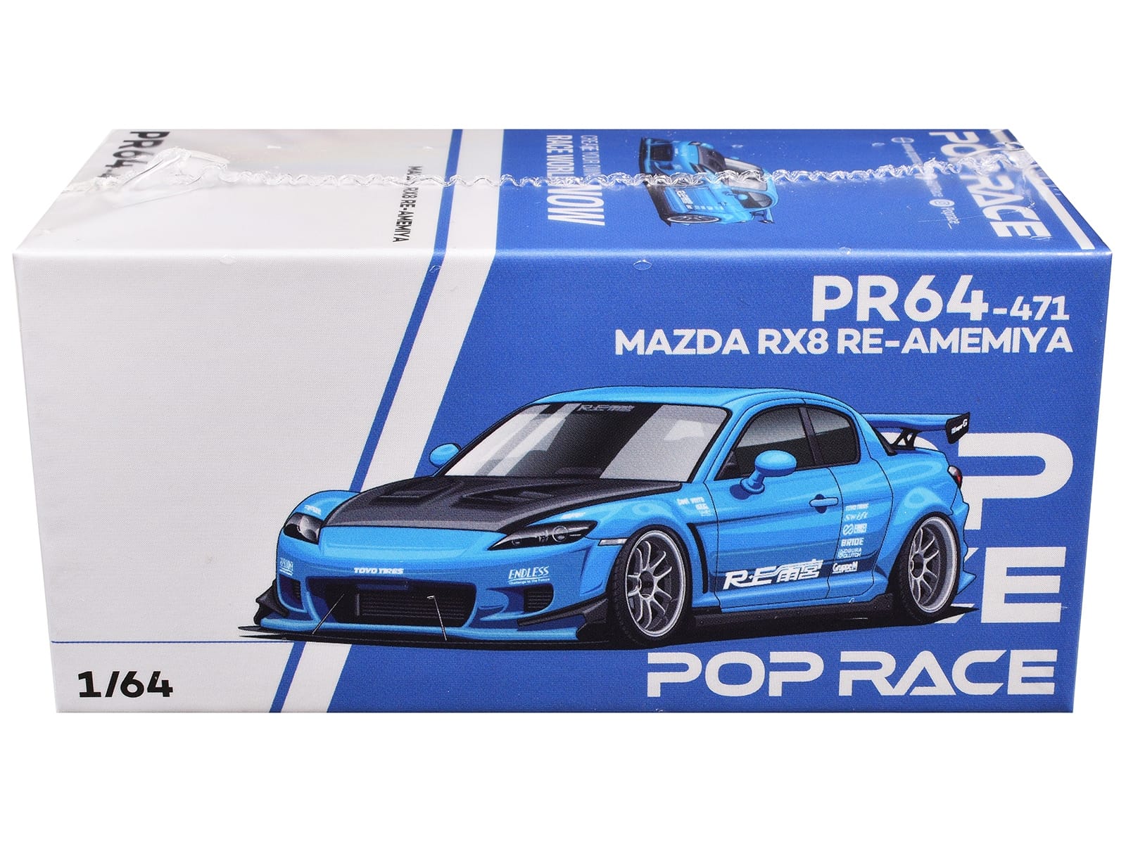 Mazda RX8 RE Amemiya RHD (Right Hand Drive) Light Blue with Carbon Hood "Tokyo Auto Salon 2026" 1/64 Diecast Model Car by Pop Race - Image 3